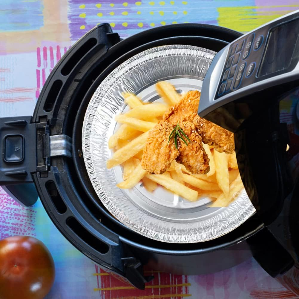 50Pcs round Foil Trays, Disposable Foil Baking Trays, Aluminium Foil Tray Containers, Oven Air Fryer round BBQ Oilproof 8Inch Aluminum Foil Liner Roasting(Size:20.3Cm/8Inch) image number 1