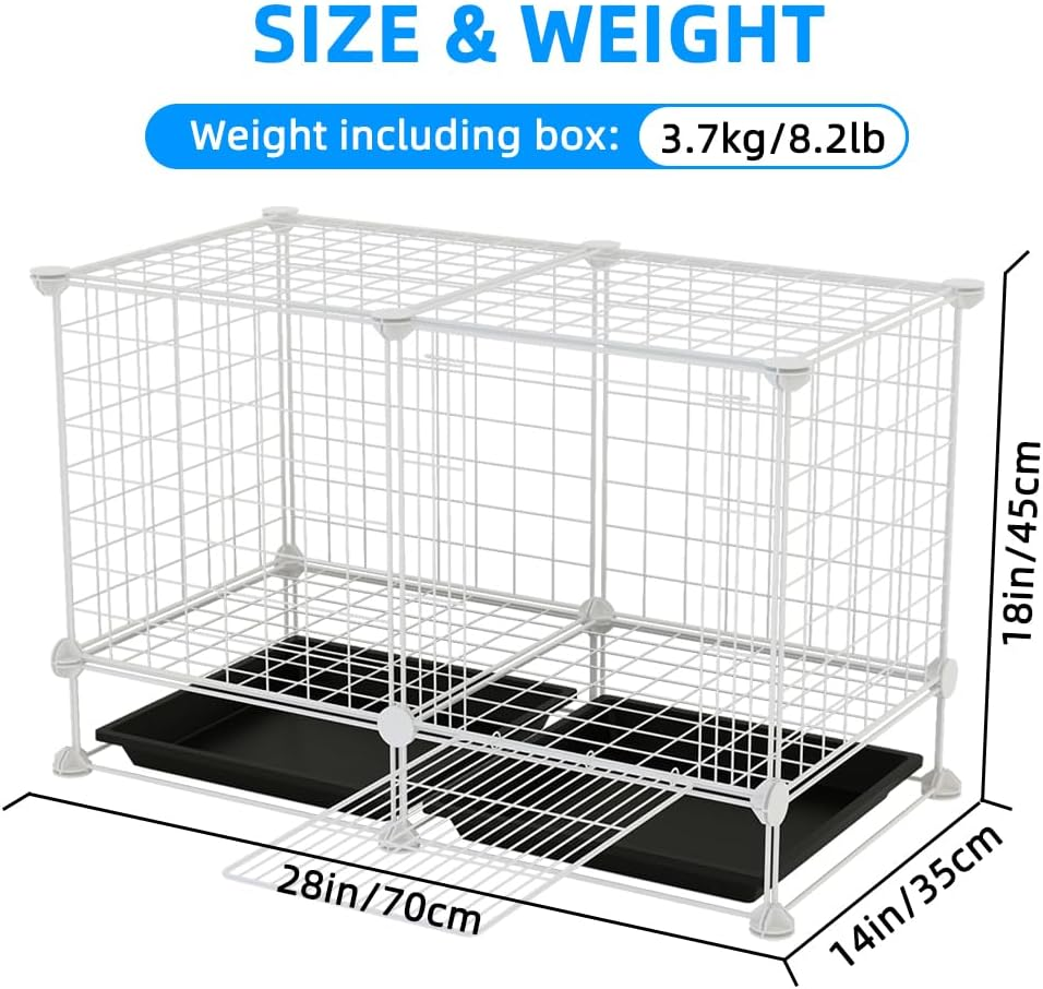 Small Animal Cage,Portable Metal Wire Mesh Outdoor & Indoor Pet House Cage with Tray Exercise Place Crate for Kitty,Puppy,Rabbits,Guinea Pig and Small Animals (White, 1 Door & 2 Trays)
