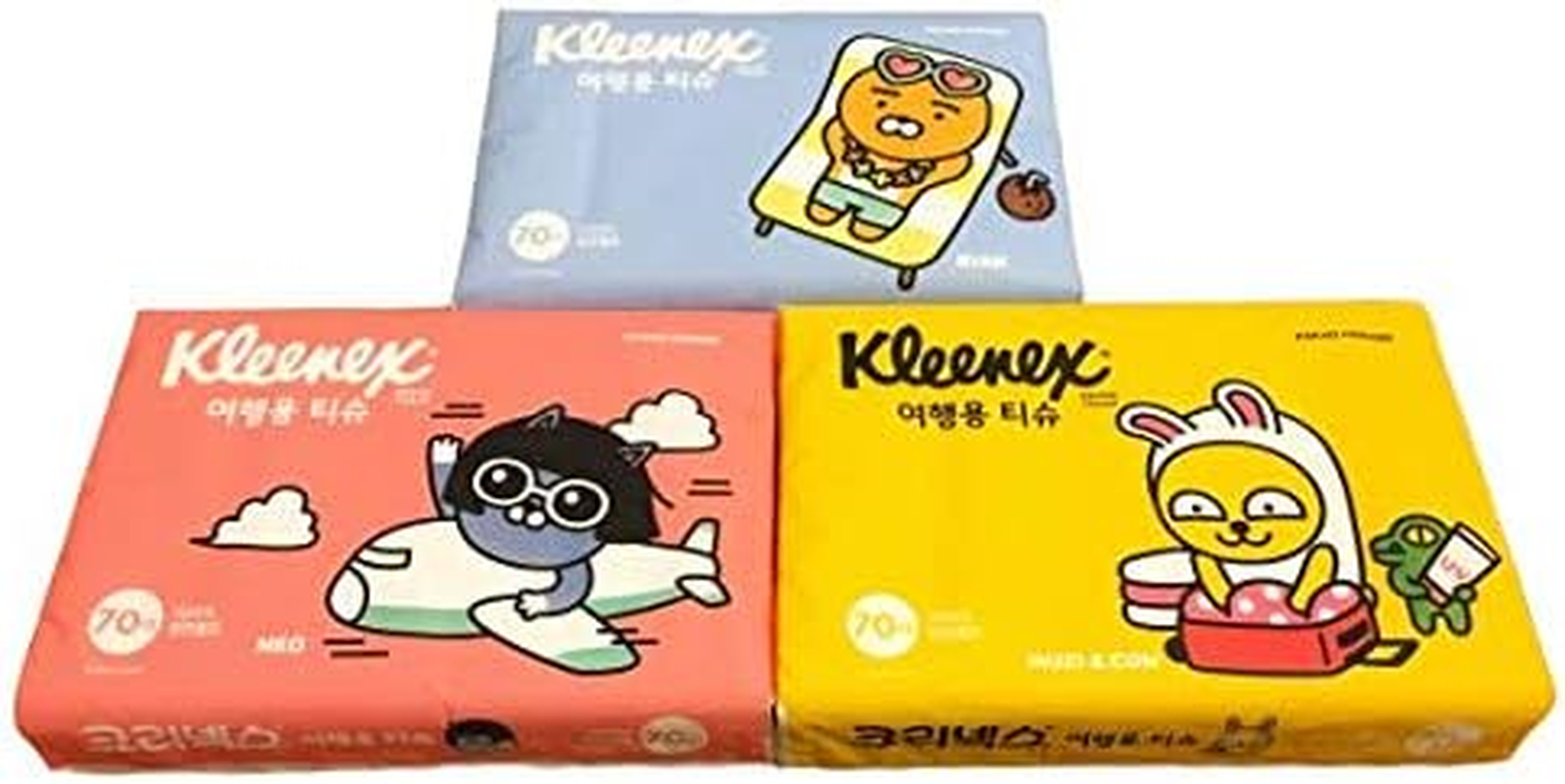 Travel Pocket Tissues Packs (Soft Pack) 70 Counts Each 3Packs, 210 Tissues Total, Cute Character Tissue for Kid, School, Travel, Camping, Office, Car image number 1
