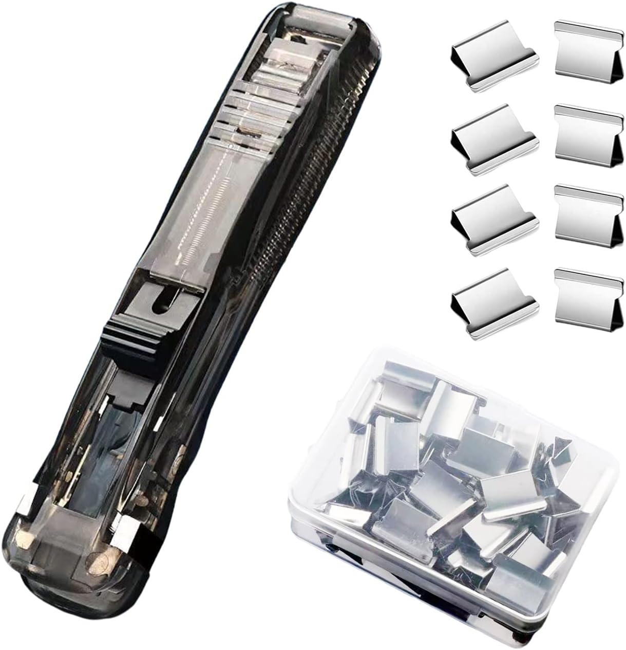 DSBGKJI 2 Pcs Handheld Reusable Creative Stapler Push Stapler Clips Paper Clamp Dispenser 40 Sheet Capacity with 100 Stainless Steel Refill Binder Clips for Office Document School Supplies
