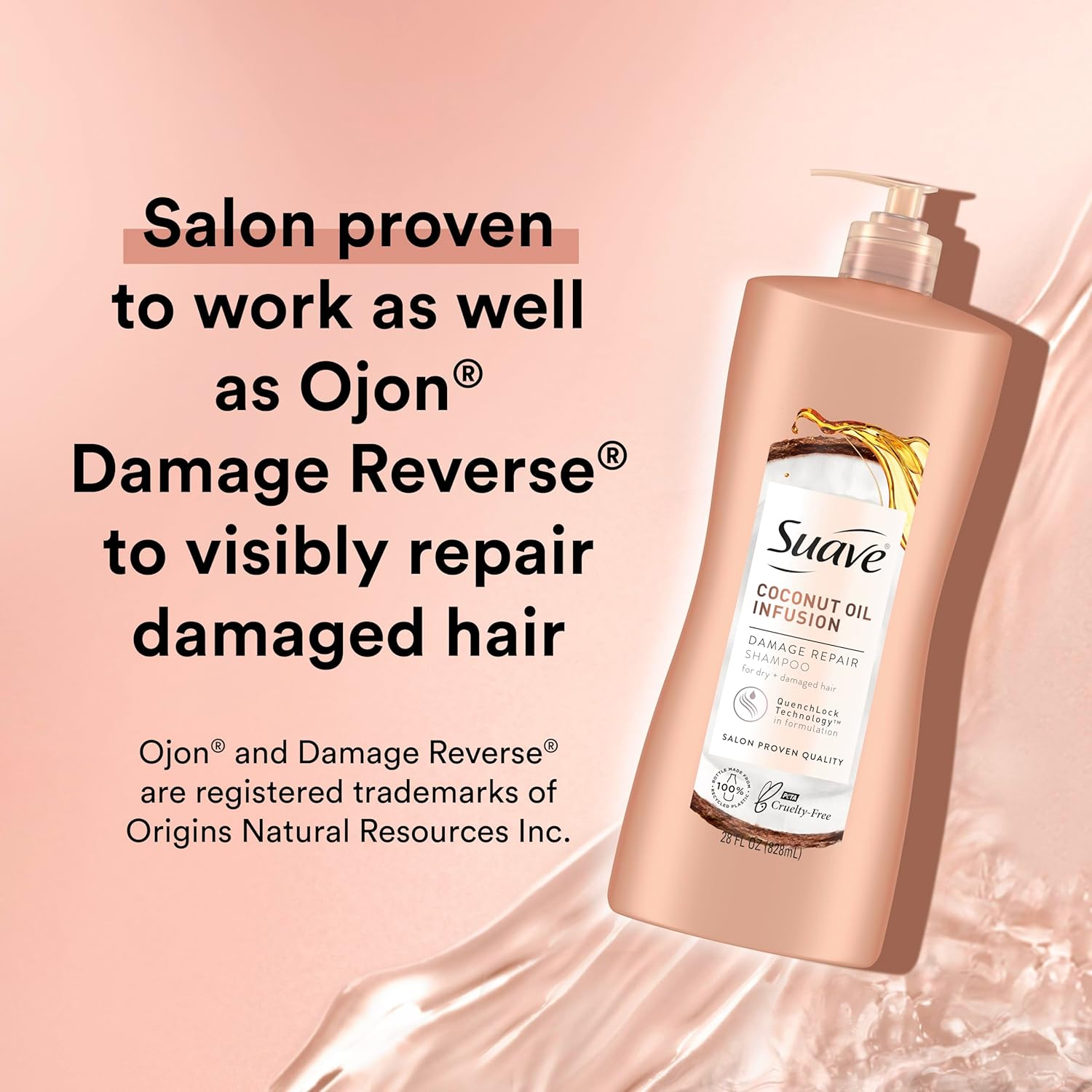 Suave Coconut Oil Damage Repair Shampoo, for Normal, Dry and Damaged Hair, with Pure Coconut Oil Infusion, 28 Oz Pack of 4 image number 5