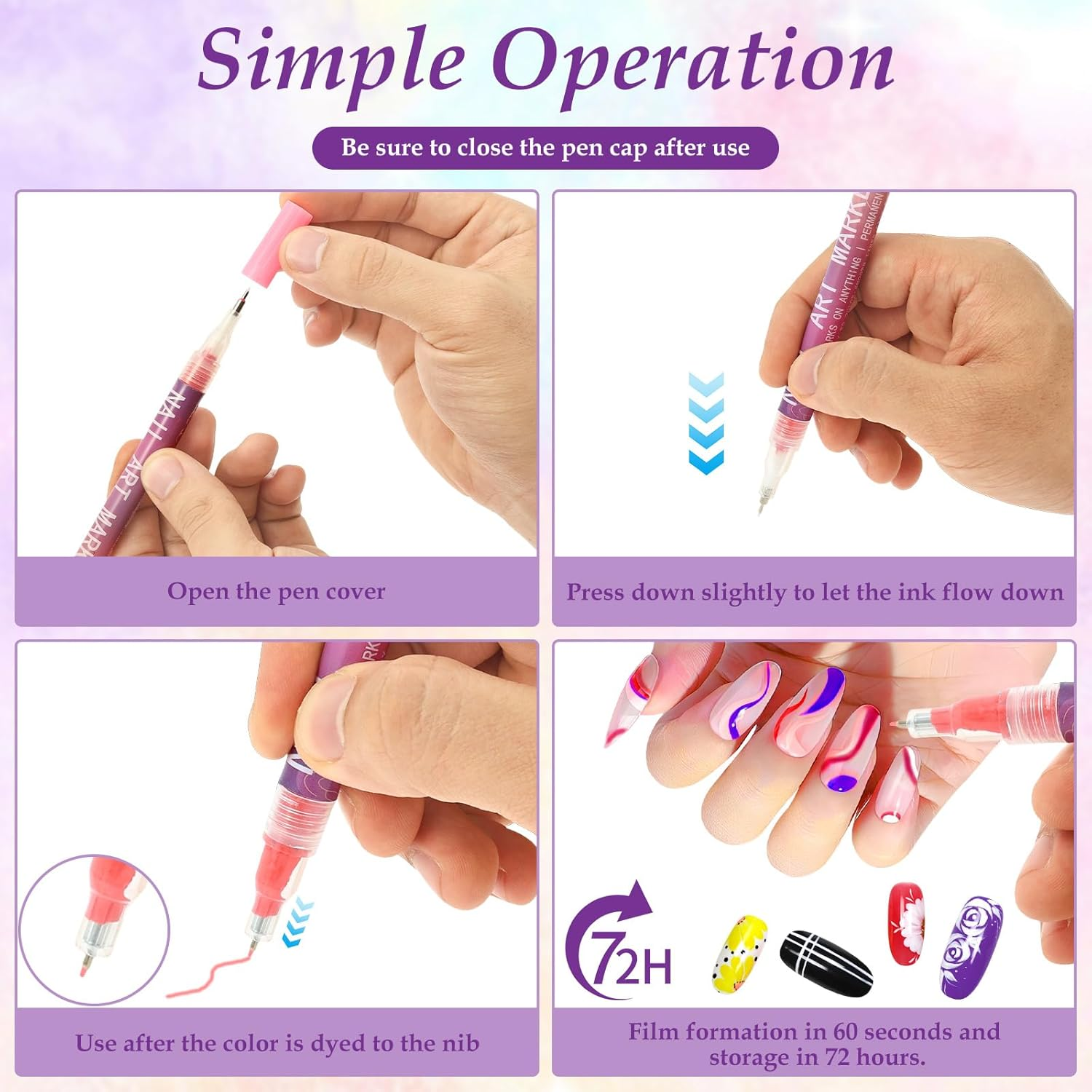 XXLAUBBD 12-Color 0.5Mm Fine Tip Nail Art Pen Set - Quick Dry Acrylic Paint Marker for Home & Salon Nail Decoration image number 5