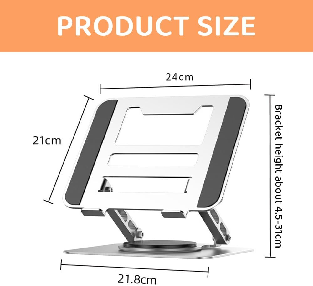 Adjustable Laptop Stand with 360&deg; Swivel Base, Ergonomic Foldable Aluminum Holder for Macbook & Laptops, Portable Desk Stand (Silver) image number 4