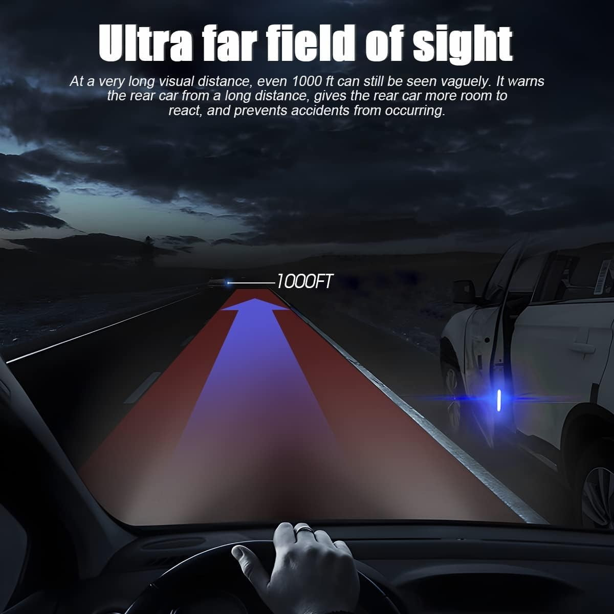 4PCS Reflective Open Warning Stickers for Car Door, Night Visibility Auto Safety Prompt Decals, 3.6 Inch Anti-Collision Protective Strip Tape, Car Accessories Universal for Truck, SUV, Van (Blue) image number 2