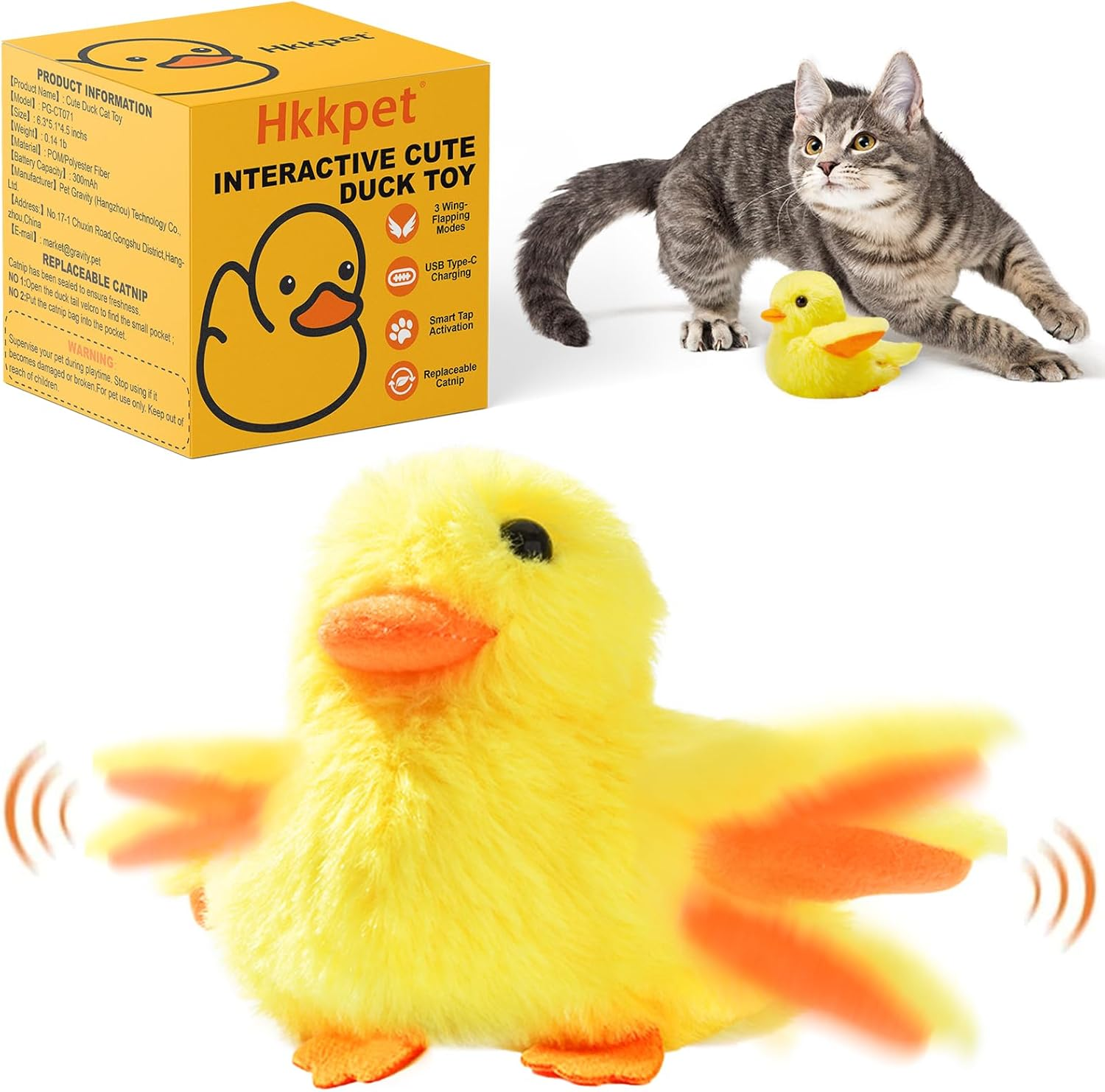 Chirping Duck Interactive Cat Toy, Touch Activated Automatic Kitten Toy with USB, Realistic Duck Quack & Flapping Wings Catnip Toy, Cute Cat Kicker Toy, Cat Exercise Toys for All Breeds image number 2