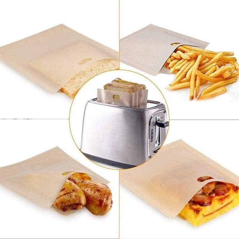 AIMALL 10PCS Reusable Toaster Bag, Gluten-Free Bread Bag Sandwich Toasting Bags for Toaster, Oven, Microwave, 16X16.5Cm - Non-Stick Brown Toasting Bags