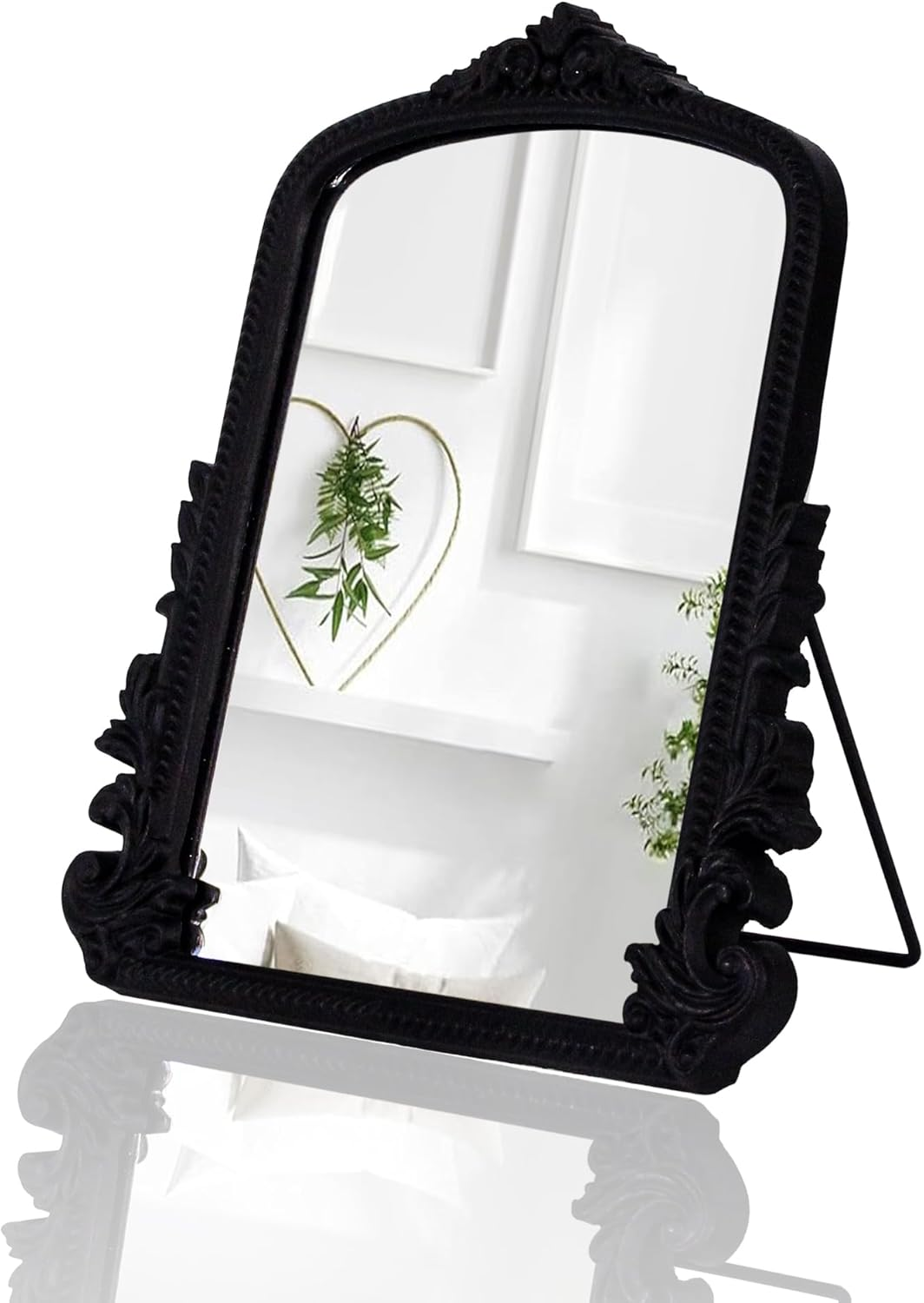 Vintage Vanity Makeup Desk Mirror，Antique Traditional Chic Arch Table Mirror Gold，Decor Wood Framed Small Standing Carved Arendahl Mirror for Living Room,Bedroom,Tabletop 11.8" X 9.6"