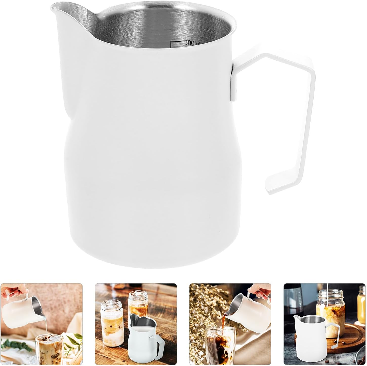 CHICAMPERA Milk Frother Pitcher 350Ml Stainless Steel with Ergonomic Handle Suitable for Home, Coffee Shops and Milk Tea Stores Espresso Steaming Cup image number 4