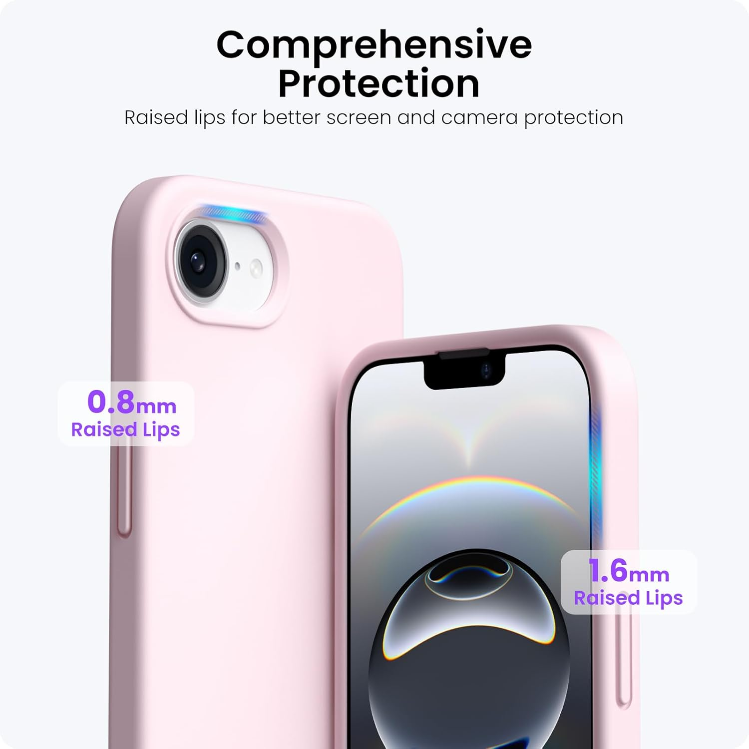 ORNARTO Compatible with Iphone 16E Case 6.1"(2025), Liquid Silicone 3 Layers Full Covered Soft Gel Rubber Phone Case,Shockproof Protective Cover with Anti-Scratch Microfiber Lining-Chalk Pink - Black image number 5