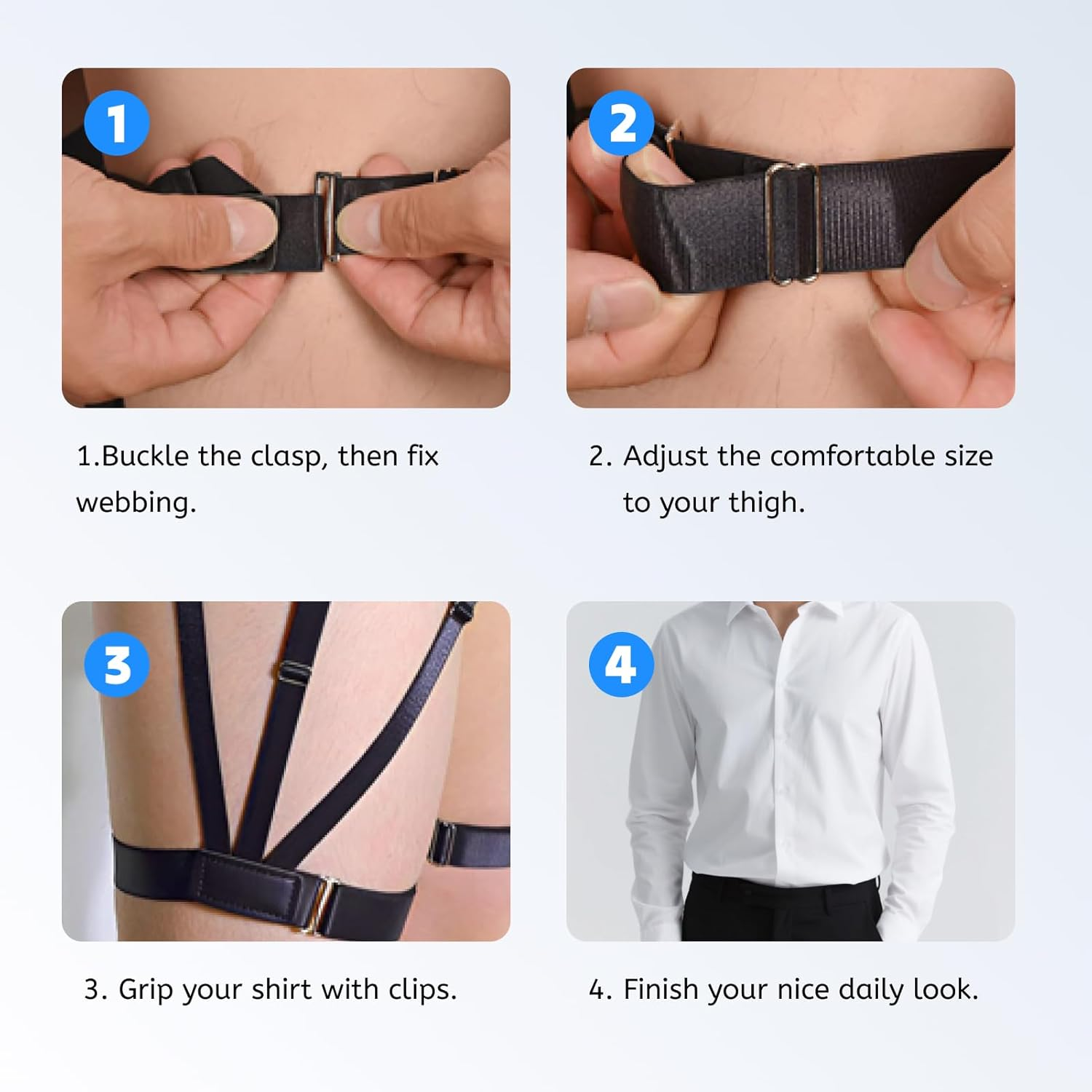 Fortuneglobe 2-Pack Adjustable Shirt Garters &ndash; Elastic Military Shirt Holders with Non-Slip Steel Clamps image number 5
