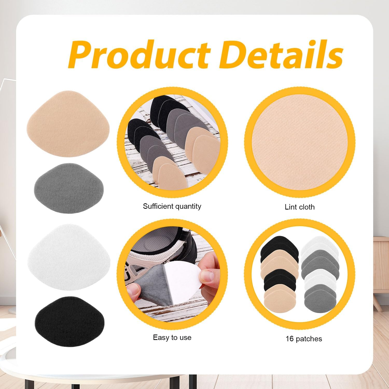 Gosknor 8 Pairs Shoe Patches for Holes, 4 Colors Patches for Shoes Lint Cloth Shoe Hole Repair Patch for Sneakers Mesh Shoes Leather Shoes, Black, White, Gray, Skin, Medium image number 3