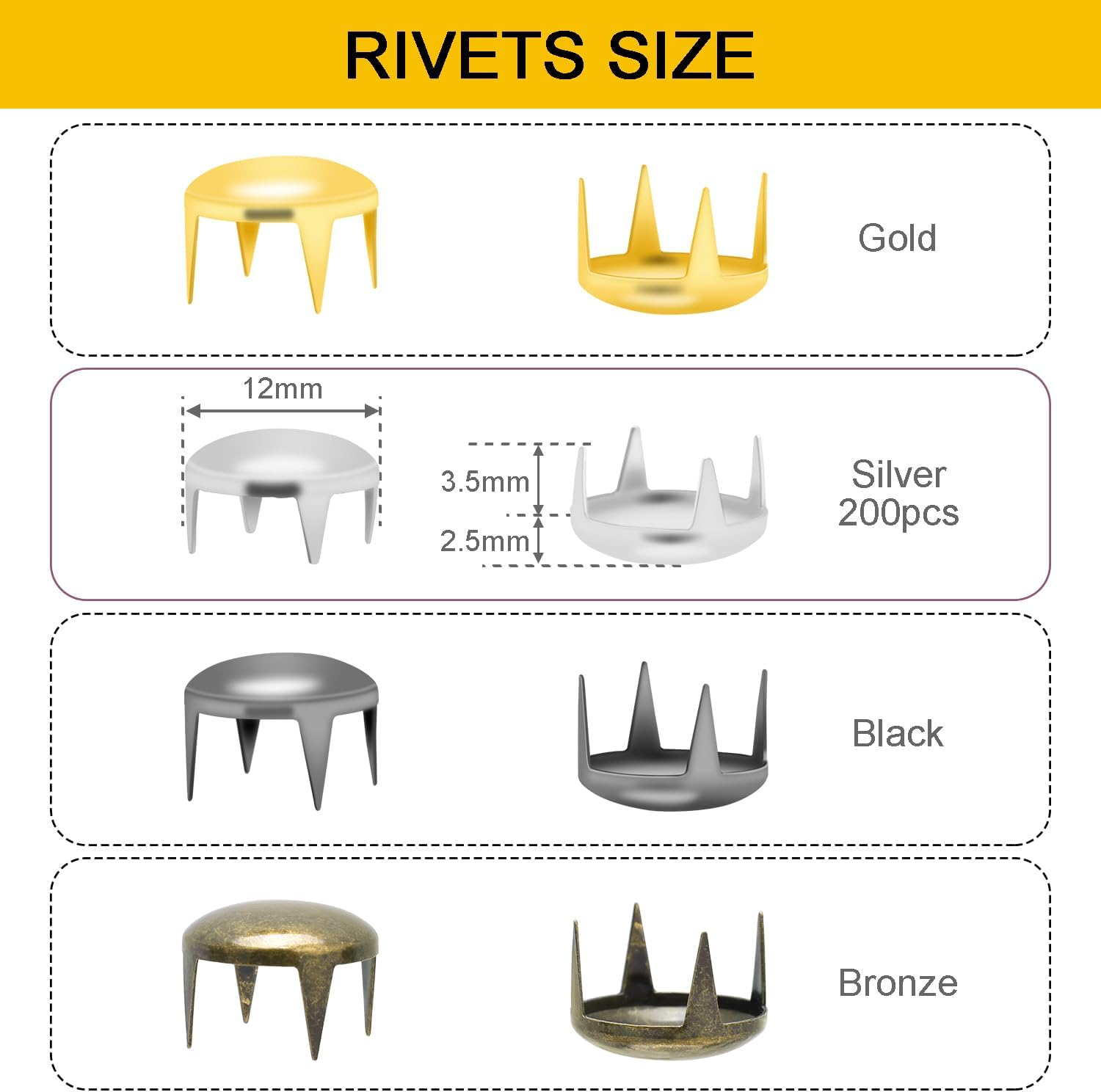 200Pcs 12Mm round Dome Rivets Spike Studs Spots Nailhead Punk Rock DIY Leather Craft for Shoes Clothing Bag Parts Decoration (Silver) image number 1