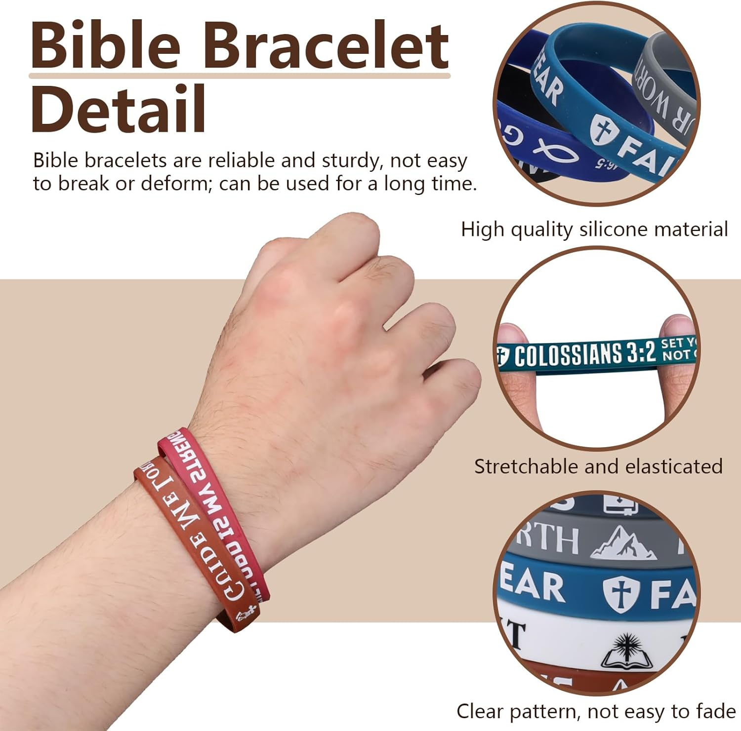 ORNAROVI 20 Styles Silicone Scripture Bracelets with Verses, Religious Bible Verse Bracelets Bulk, Inspirational Bible Colored Wristbands, Christian Bracelet for Men Women Gift