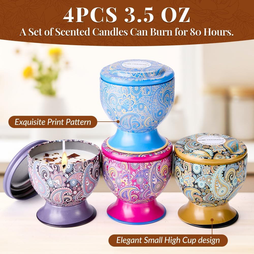 WOTOW 4-Pack Scented Candle Set, 3.5Oz Relaxing Natural Soy Wax Aromatherapy Candle in Metal Cup, 20 Hour Burn Time, Ideal Home Christmas Birthday Valentine Thanksgiving Mothers Day image number 2