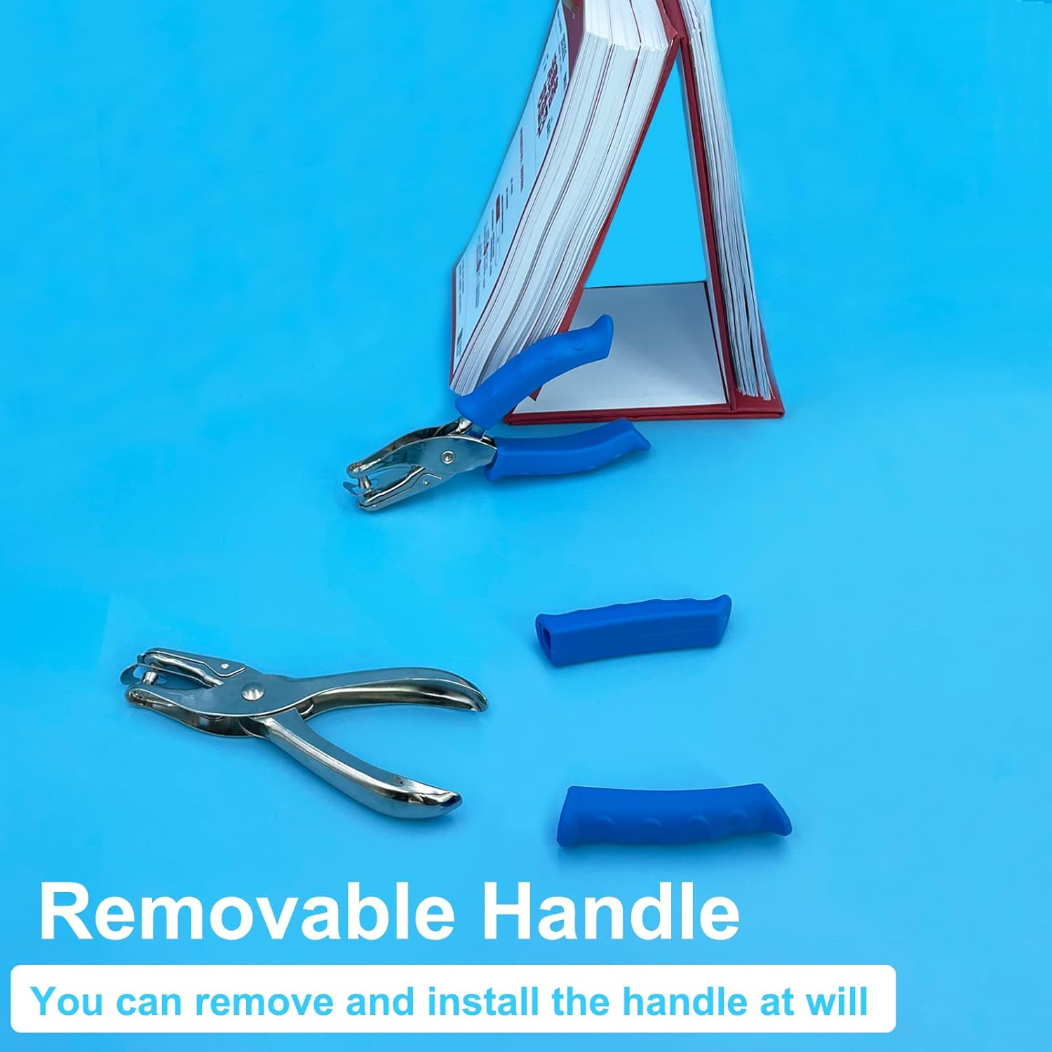 Paper Hole Puncher for Crafts, One Hole Punch with Blue Soft Grip Handle, Small Hole Punch for Kids and Adults, Handheld Circle Punch for Paper Crafts in Home, Office, Classroom 3 Pack image number 2