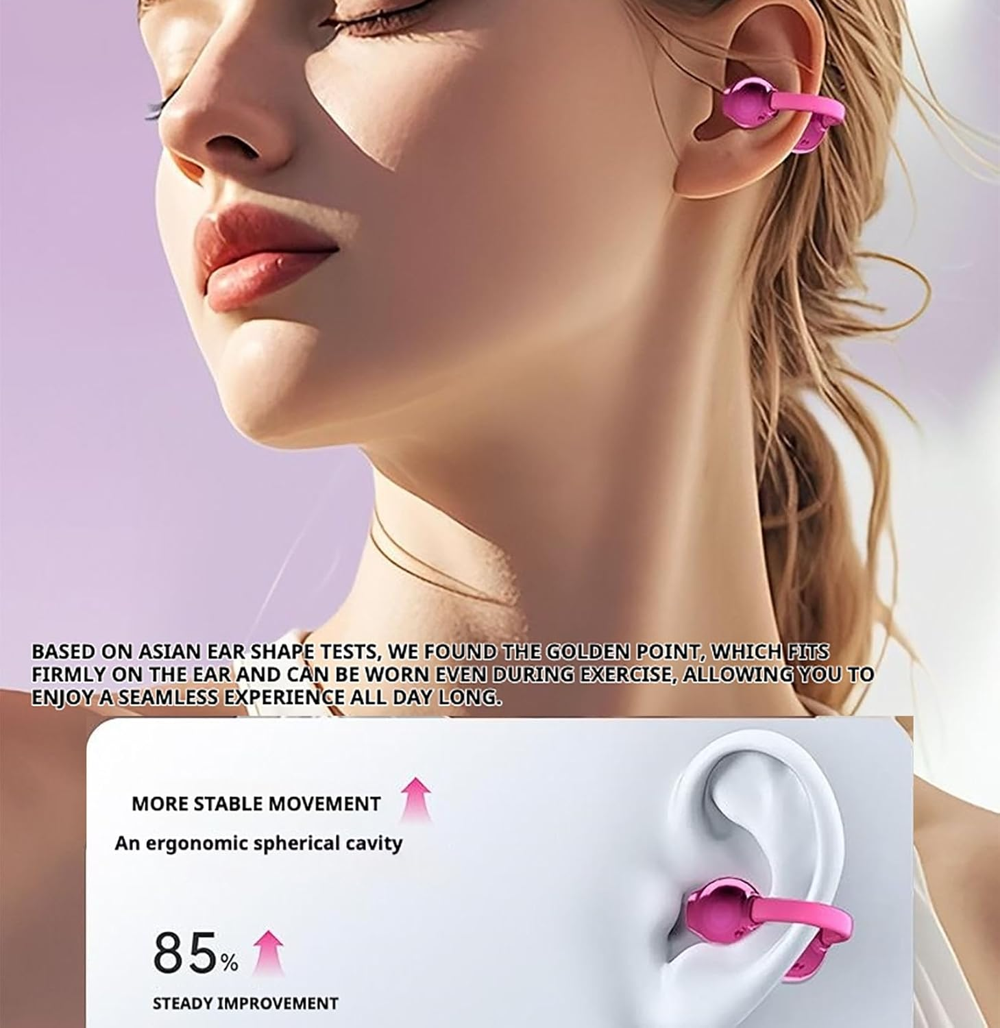 Fashionable Clip-On Wireless Headphones, X22 Clip on Wireless Headphones, Ear Cliheadset with LED HD Display, Ipx5 Waterproof Open Ear Bluetooth Earbuds (White with Decor) - Blue image number 5