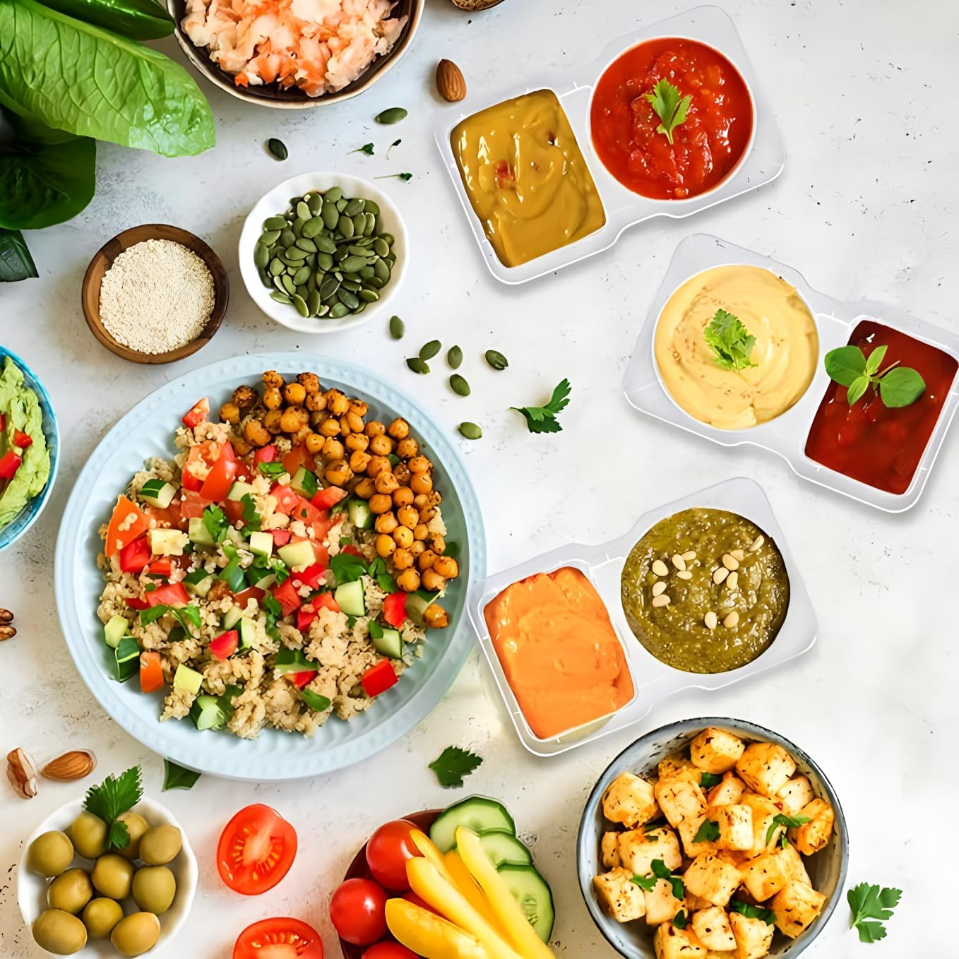 Double Compartment Condiment Container with Lids, 2 Compartment Sauce Containers Clear Plastic Snack Containers for Travel for Sauce, Salad Dressing, Travel Snack, 60Pcs. image number 3