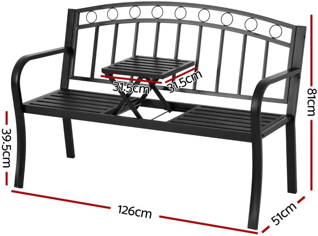 Gardeon Outdoor Garden Bench Seat Loveseat Steel Foldable Table Patio Furniture image number 4