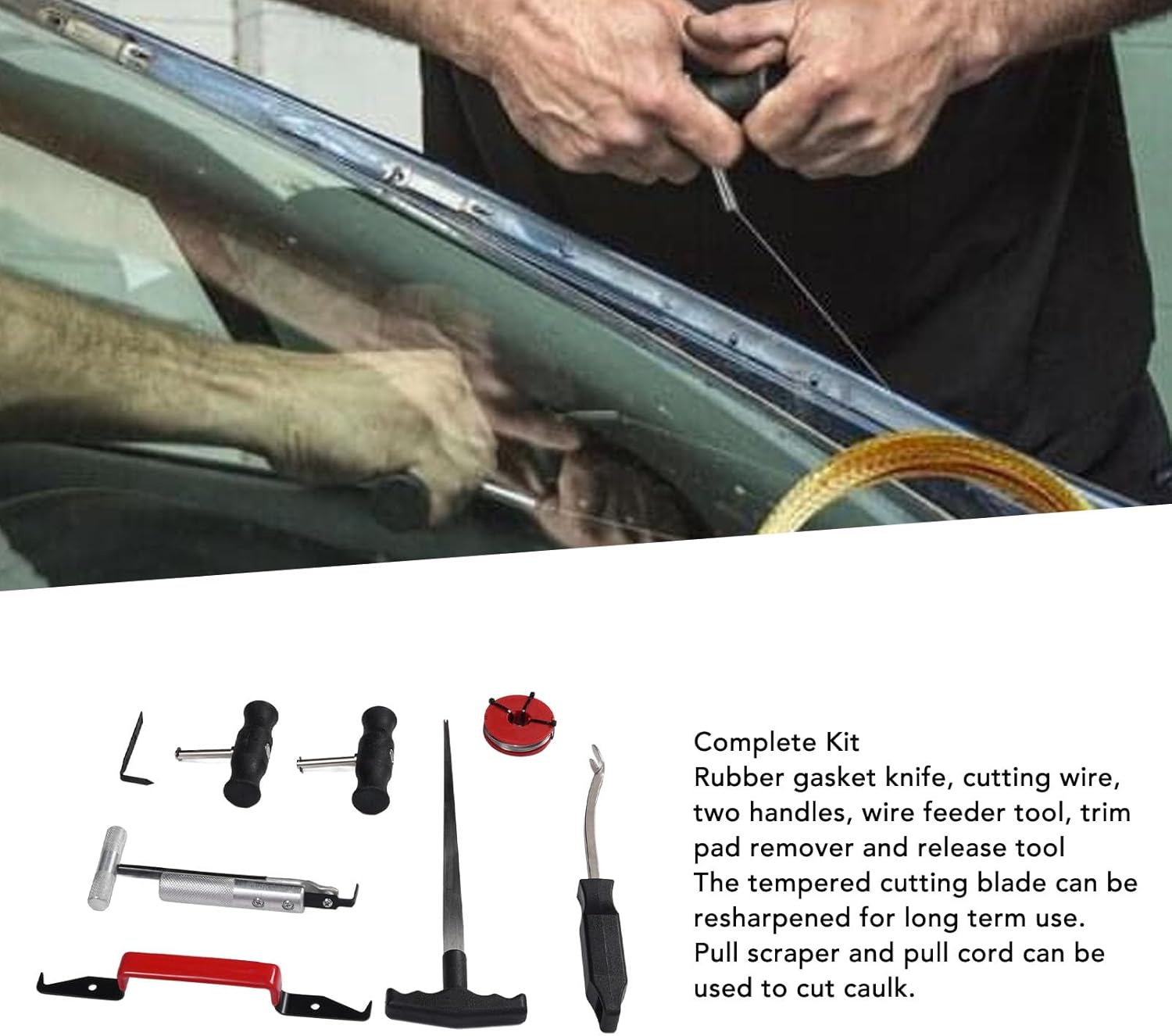 Pyhodi 8PCS Windshield Removal Tool Kit, Automotive Wind Glass Removal Hand Tool Car Windscreen Remover Set for Classic Vintage Car Windscreen Remover Set image number 5