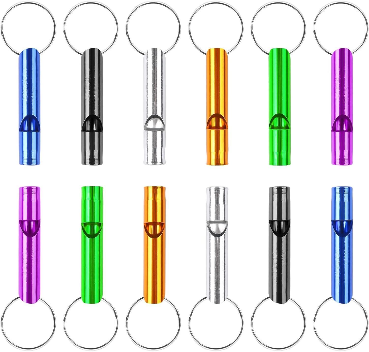 MIDELONG 6 Pcs Emergency Whistle with Key Chain, Aluminum Extra Loud Safety Survival Whistle Keychain for Outdoor Sports Camping Hiking Boating Hunting, 6 Colors image number 5