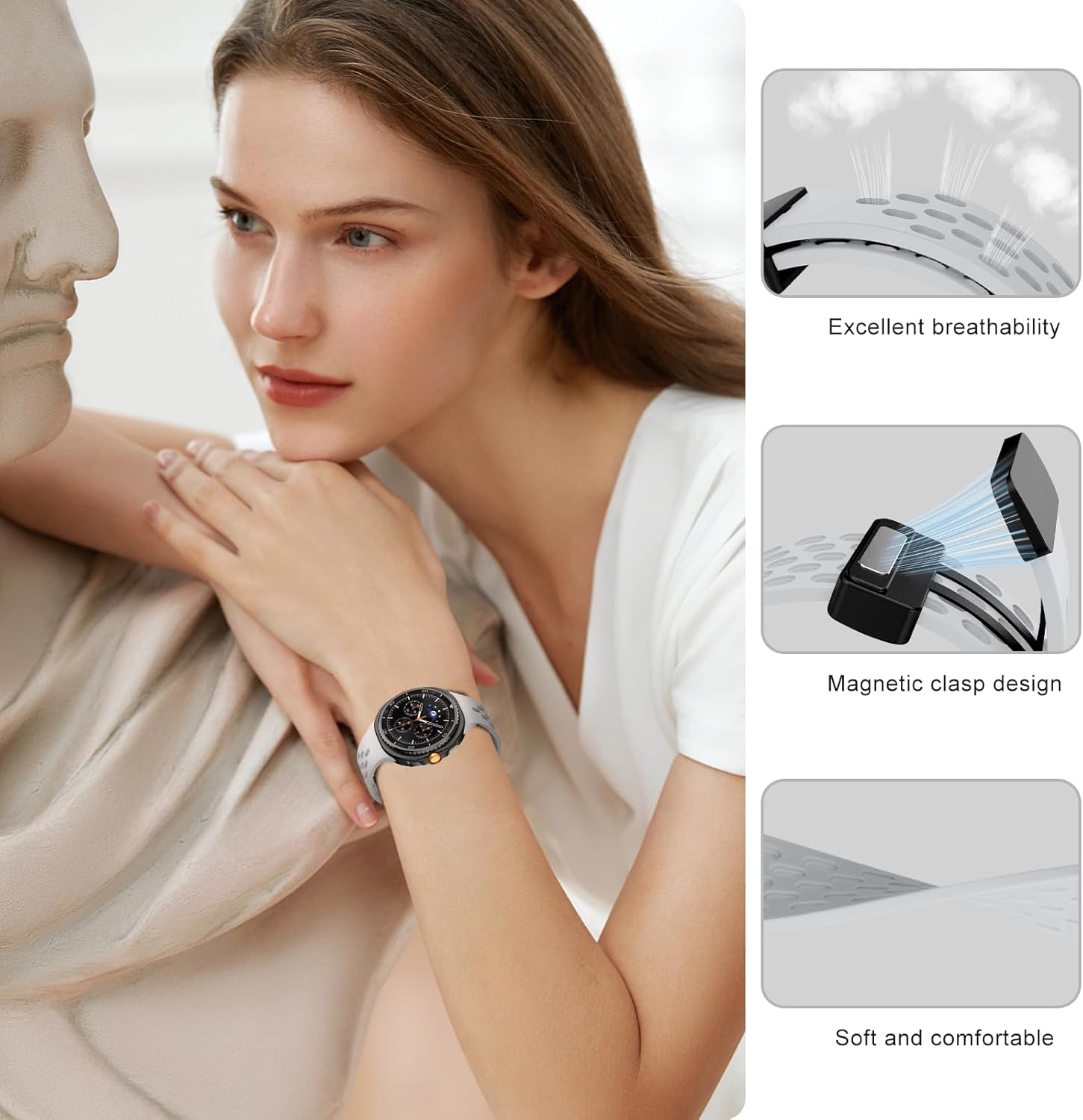 Wopail Silicone Magnetic Strap Compatible with Samsung Galaxy Watch 8 40 Mm 44 Mm Adjustable Replacement Sport Watch Strap for Samsung Galaxy Watch 8 Classic 46 Mm - Grey image number 6