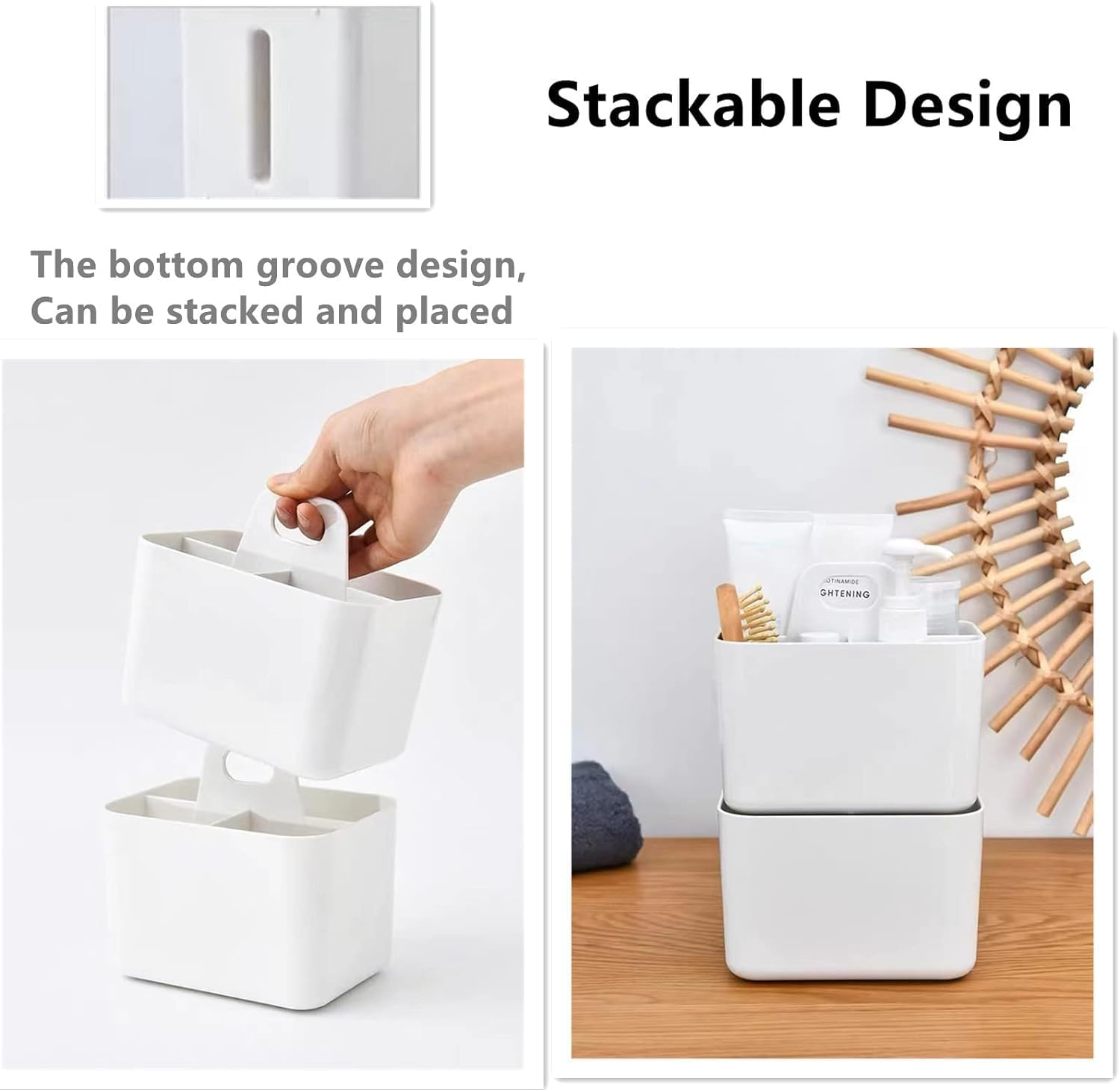 Multipurpose Plastic Portable Storage Organizer Caddy Tote, Stackable 5 Slots Divided Basket Bin for Cleaning Supplies, Makeup, Crafts, Storage of Parts (White, 9.75 X 6 X 4.25 Inch) image number 4