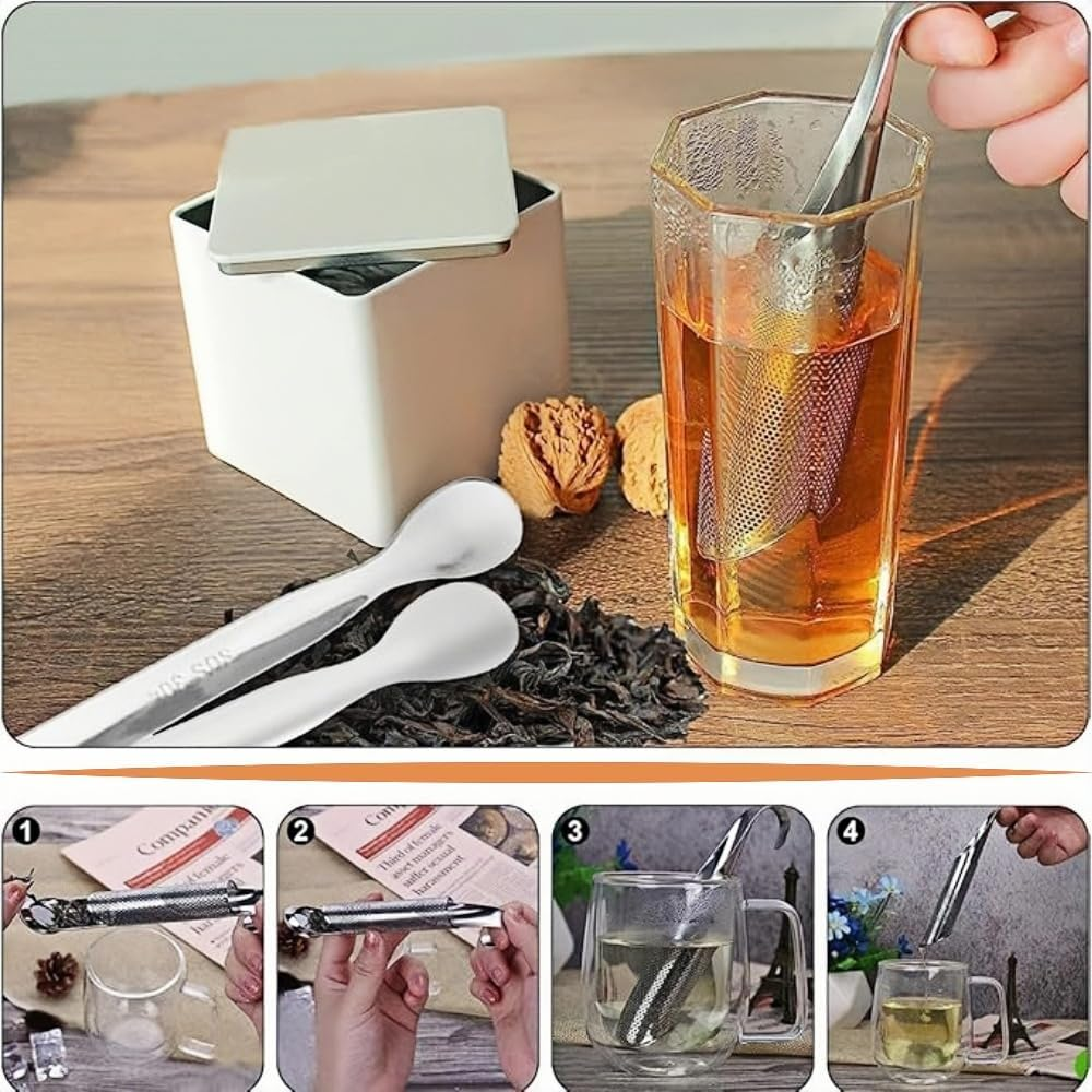 Jindizi Stainless Steel Stick Pipe Tea Steeper Strainer, with Cleaning Brush, Silver, 2 Pack image number 1