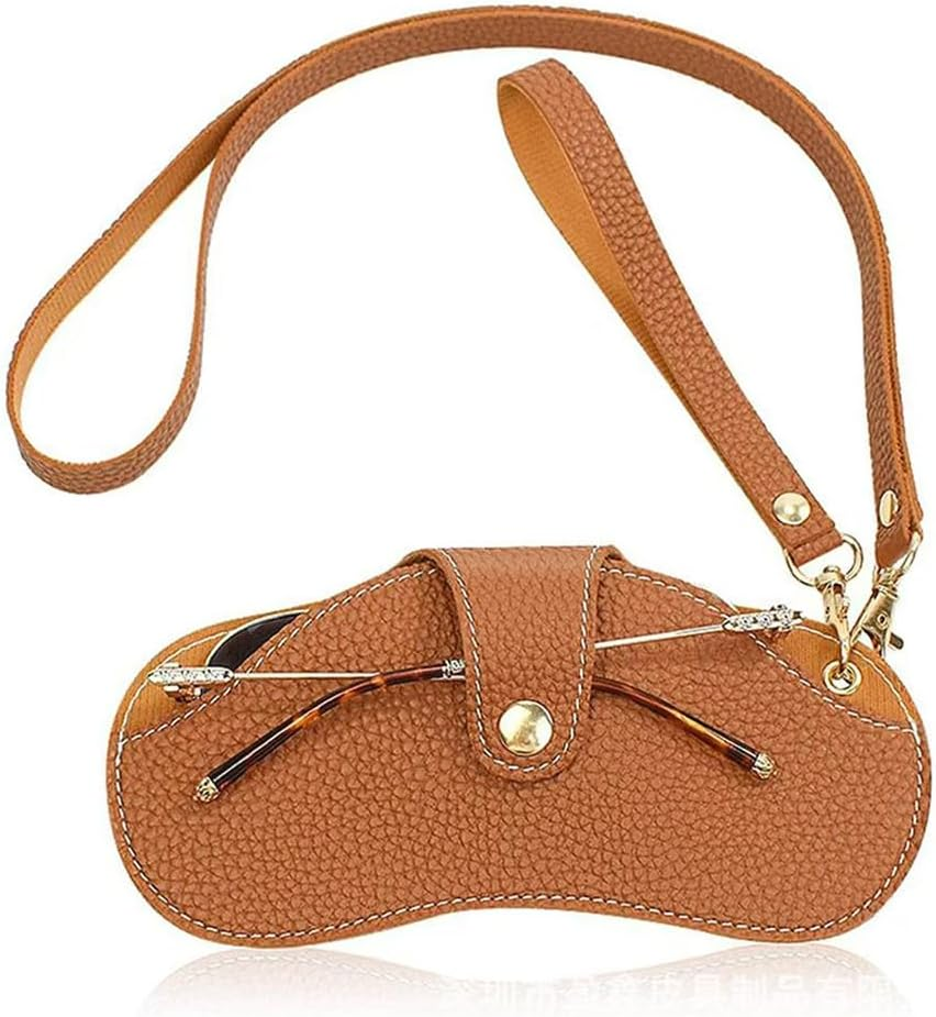 Soft Leather Sunglasses Bag Pouch Slim Glasses Case Holder Glasses Organizer Travel Eyewear Sleeve for Women Men（Yellow-Brown） image number 2