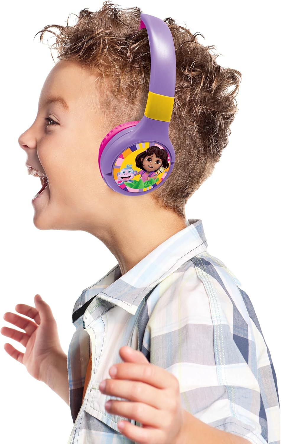 LEXIBOOK, Dora the Explorer, 2-In-1 Bluetooth & Wired Headphones with Microphone and Control Button, Foldable and Adjustable, Long-Lasting Rechargeable Battery, HPBT010DORLXB image number 4