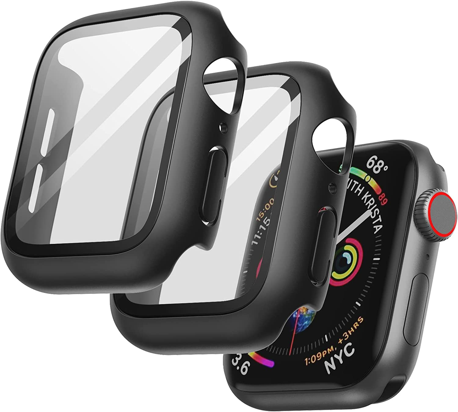 Jetech Case with Screen Protector for Apple Watch SE 3/2/1 (2025/2022/2020) / Series 6 5 4 40Mm, Overall Protective Cover, Built-In Tempered Glass Film High Sensitivity, 2 Pack (Black)