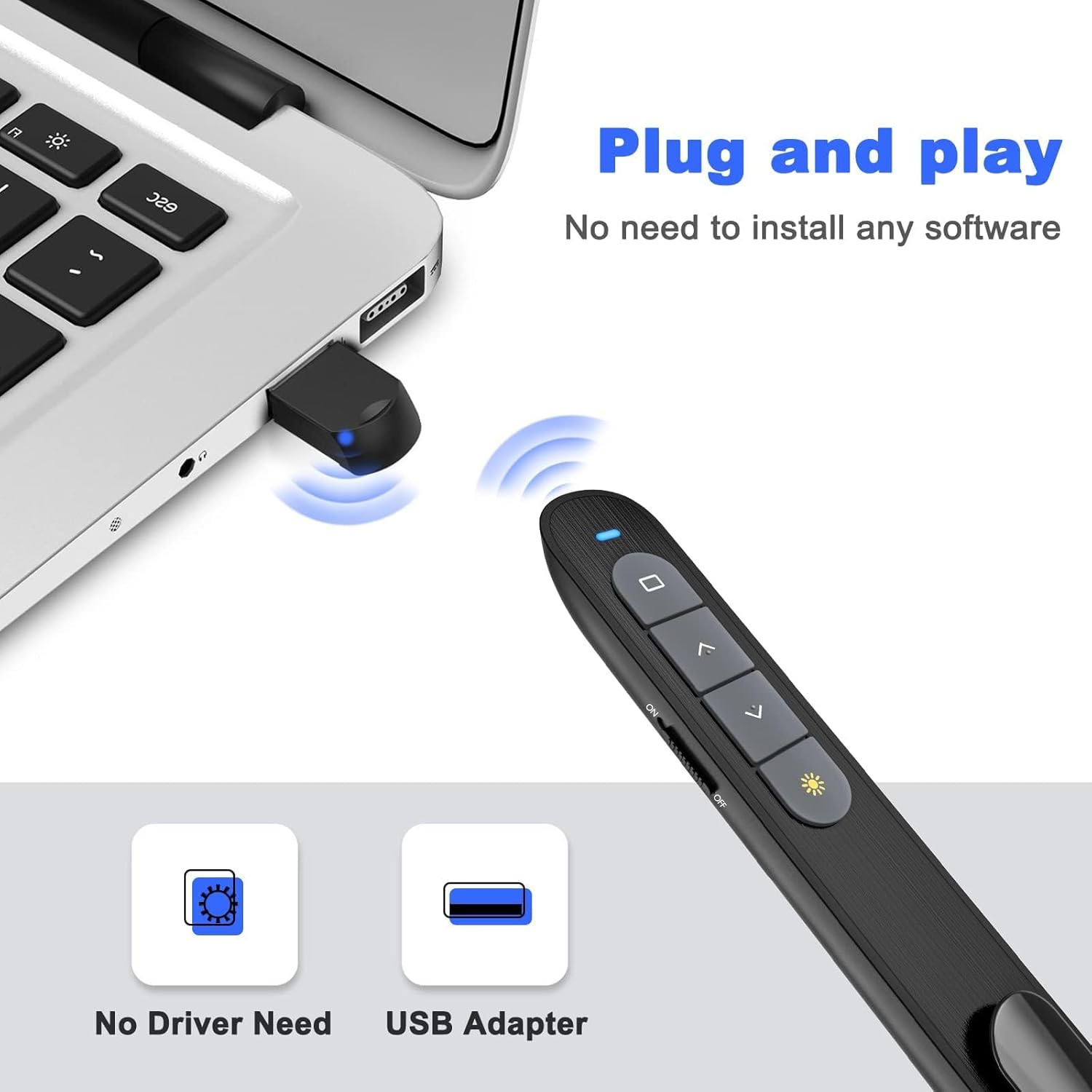 Wireless Presenter Remote with Red Lasr Pointer, Hyperlink Volume Control Presentation Clicker RF 2.4Ghz USB Powerpoint Clicker Presentation Remote Control PPT Pointer Slide Advancer for Computer Mac image number 3