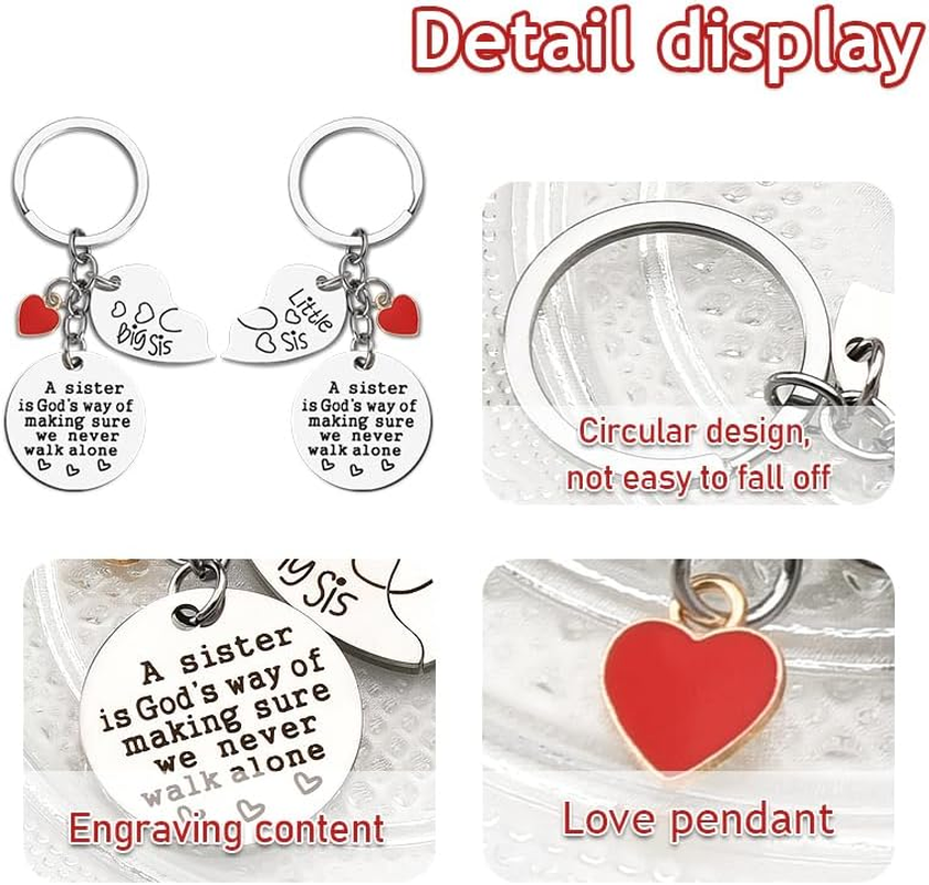 Little Big Sister Gifts for Women Sister Chritstmas Birthday Gifts for Sis Sister Key Chain a Sister Is God'S Way of Making Sure We Never Walk Alone Sister Keychain for 2 Sisters Long Distance Gift image number 5