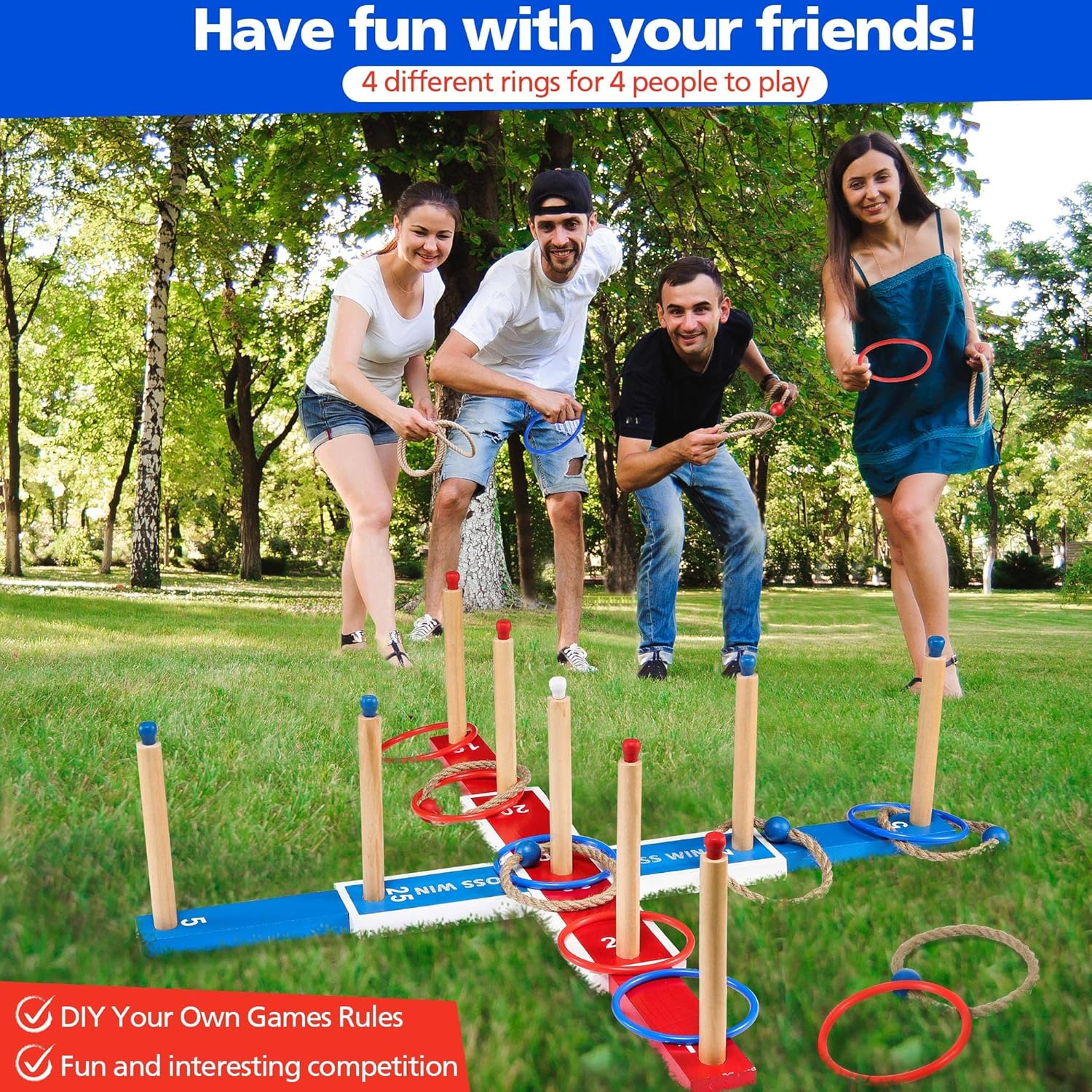 Meonum Ring Tossing Game, Detachable 30 Inch Wooden Large Rings Toss Set for Kids with 20 Toss Rings, Kid and Adult Game for Backyard Lawn Yard Wedding BBQ Camping Indoor and Outdoor image number 3