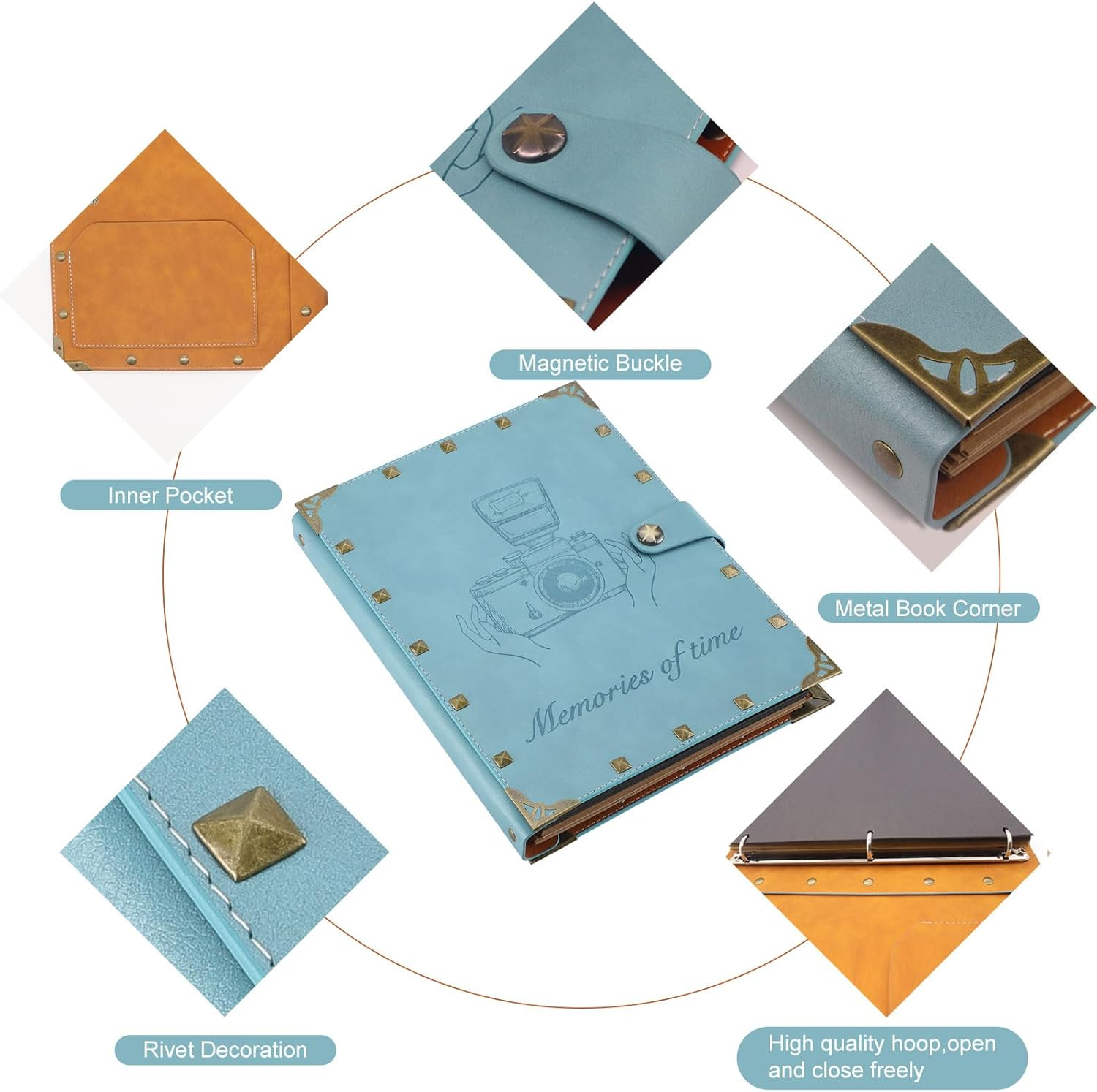 Leather Scrapbook Album 60 Pages Love Memory Photo Book Album 8.5X11 Inch, Scrapbooking Supplies Kits for Couples Anniversary Vintage Travelling Scrapbook Family Scrap Book image number 3