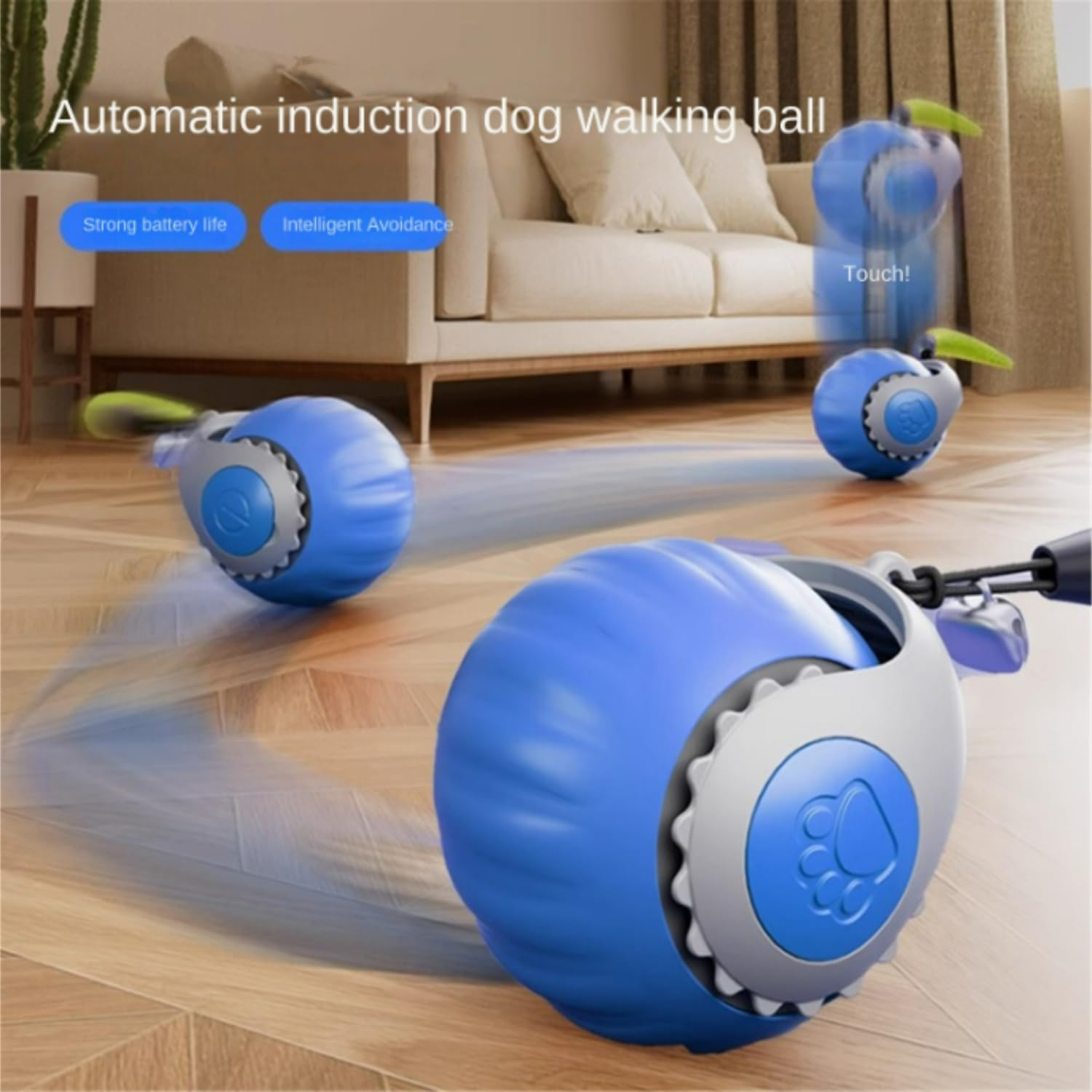 Xinyee Interactive Cat Ball Toy, Automatic Rolling for Indoor Pet Cat Ball Quiet Pet Toy Ball Automatic Moving Bouncing Ball Kitten Toy Rechargeable Silicone Premium Self Rotating Ball (Blue) image number 1