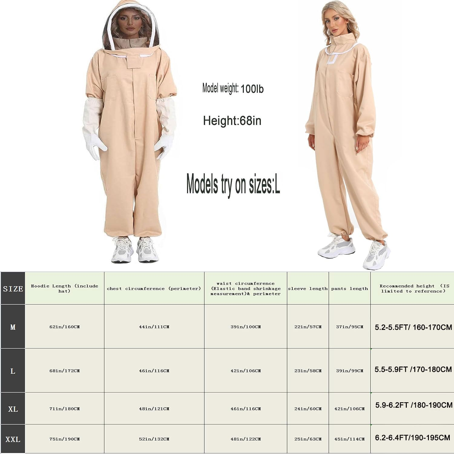 ANDES Jacket with Sheepskin Gloves & Ventilated Veil Protect Hood &Protection Professional Beekeeper Suit Outfit Total Apply to Men and Women Professional and Beginner (XL) image number 1