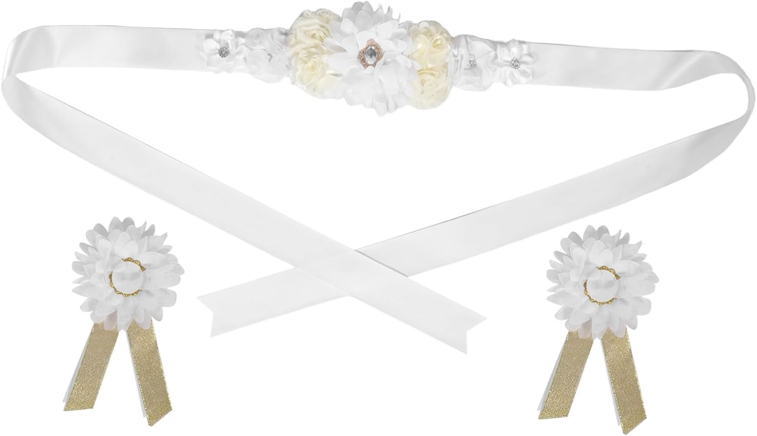 SUPVOX Adjustable White Floral Maternity Belt Soft Breathable Sash for Pregnant Women Comfortable Shower and Pregnancy Photography Accessory for Mom image number 5