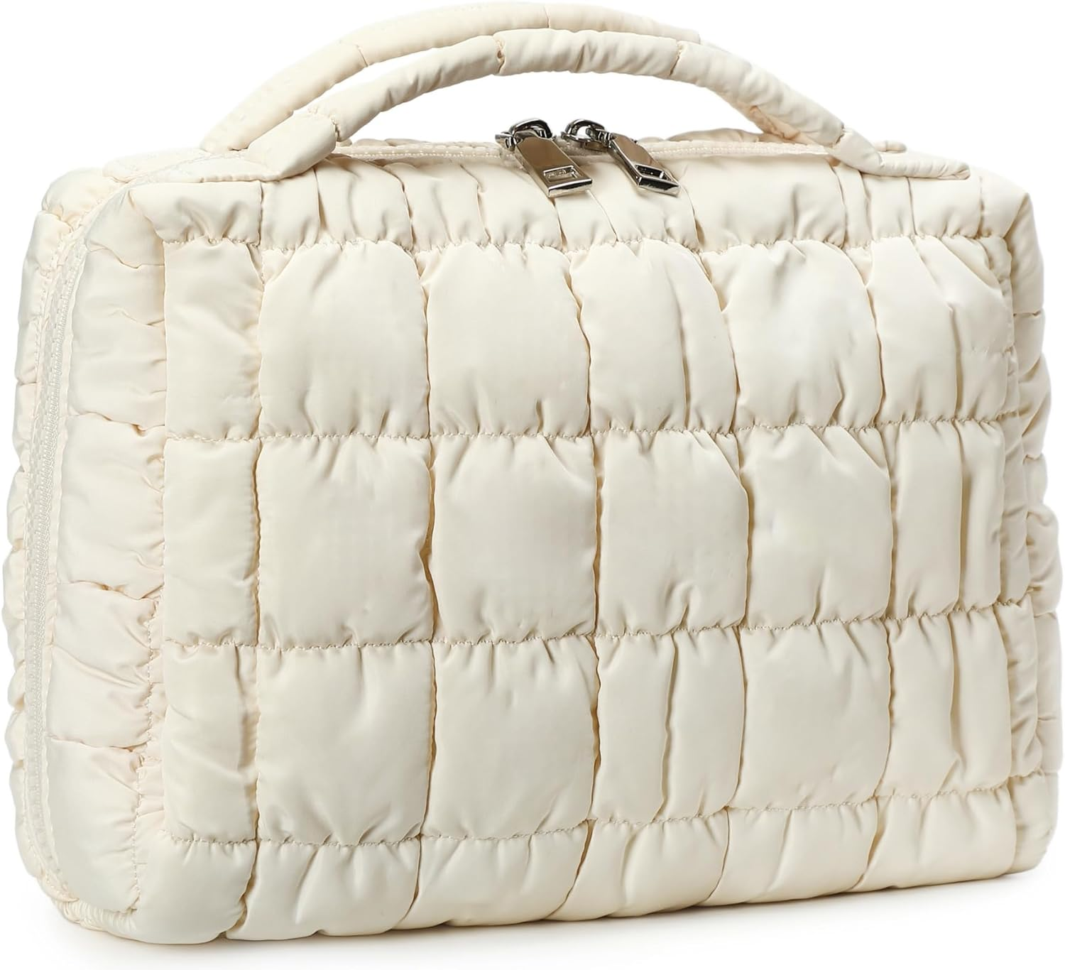 Bluboon Makeup Bag Zipper Pouch Travel Portable Cosmetic Bag Organizer for Women and Girls, Beige Strawberry Corduroy, Strawberry Corduroy Beige Cosmetic Bag