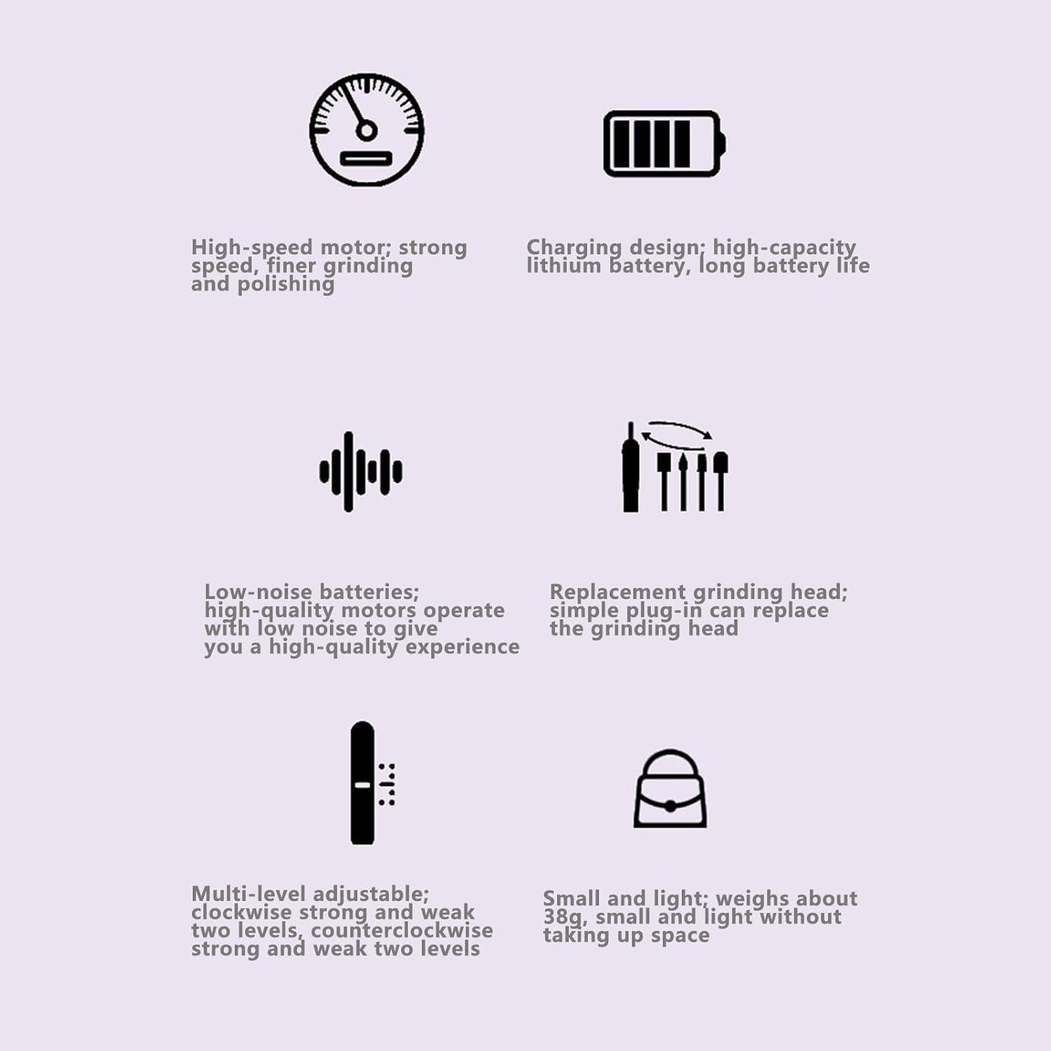 Fruusv Nail Grinder for Human,Toenail Sander for Thick Nails - Nail Grinder Manicure, Toenail Sander for Thick Nails Cordless, Professional Removing image number 6