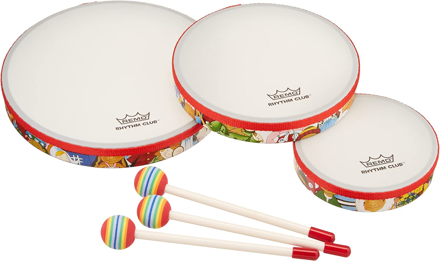 Remo RH3100-00 3-Piece Drum Set Multi-Colored Rhythm Club Hand Drum Set, 6/8/10-Inch Diameters