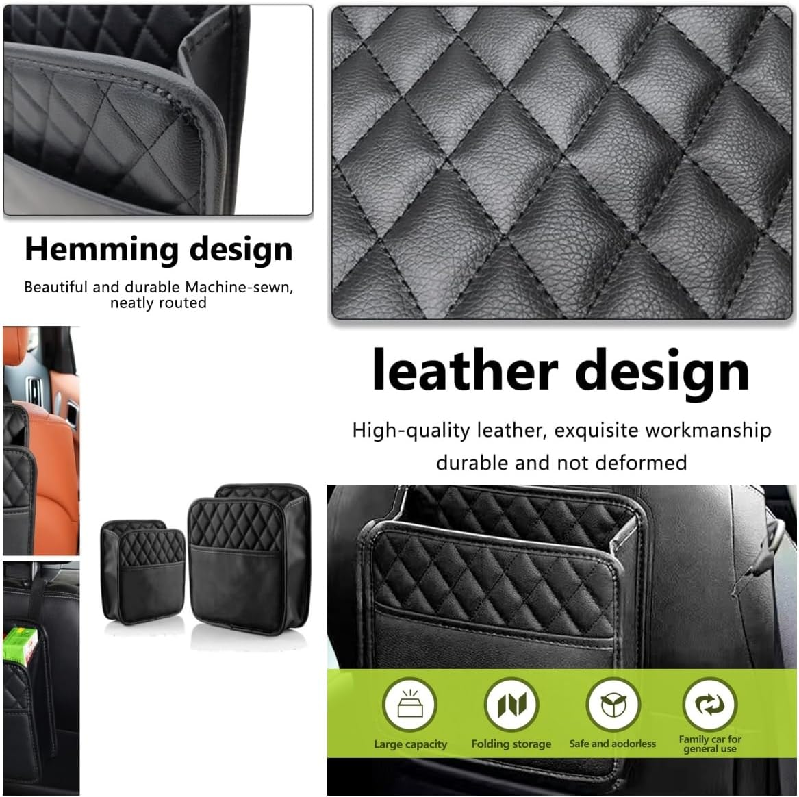 Beiqilian 2 PCS Backseat Car Organizer,Car Seat Back Hanging Bag Car Document Holder Multi-Pocket Bottle Bag,Multi-Pocket All Purpose Car Trip Bag Storage Box (2) image number 1