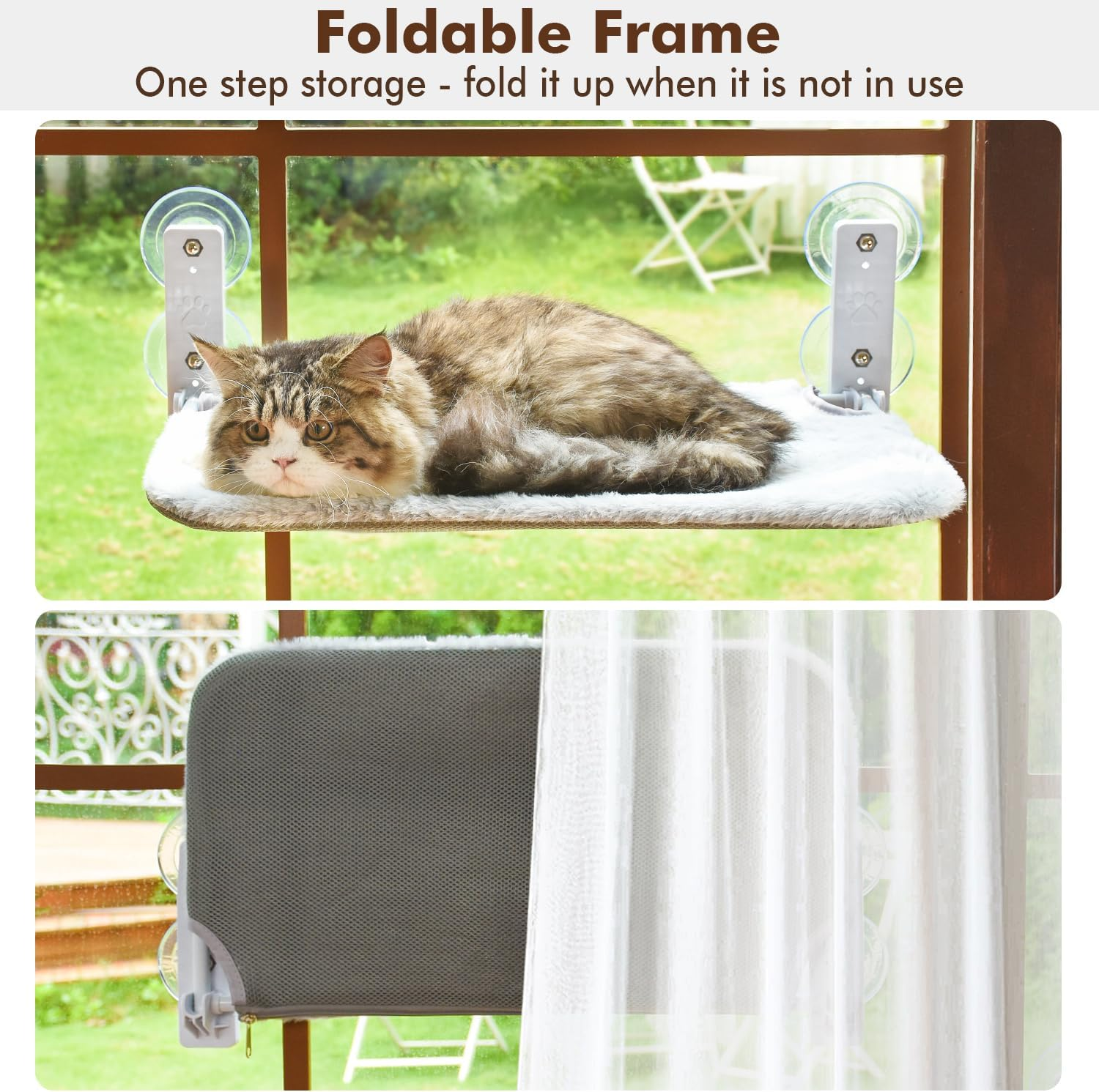 AMOSIJOY Cordless Window Perch Cat Hammock, Large Window Beds with 4 Suction Cups & Solid Metal Frame, Foldable Seat for Indoor Cats (Medium) image number 2