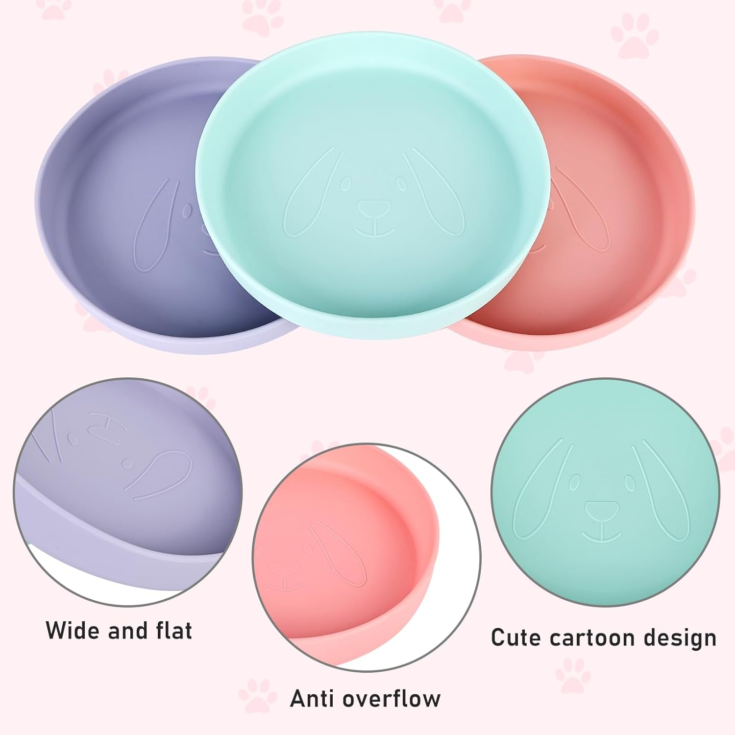 Pack of 3 Feeding Bowls for Cats, Colourful Cat Bowls, Feeding Bowl, Flat Cat Bowl, Silicone Bowl, Wide Drinking Bowl, Cat Bowl for Dry Food and Wet Food, Water Bowl image number 6