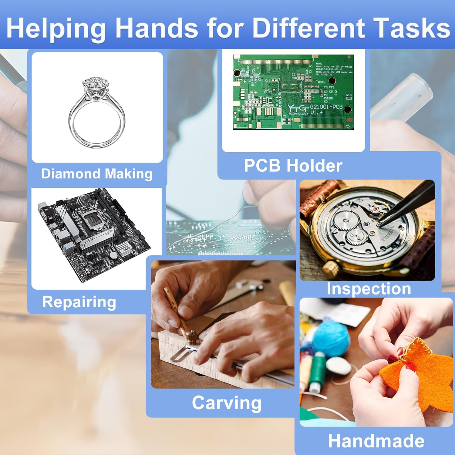 Magnieopti Magnetic Helping Hands Soldering Station with 10X Magnifying Glass with Light, PCB Holder 4 Flexible Arms Magnifier and Third Hand Tool for Electronic Repair Soldering Jewelry Craft image number 2