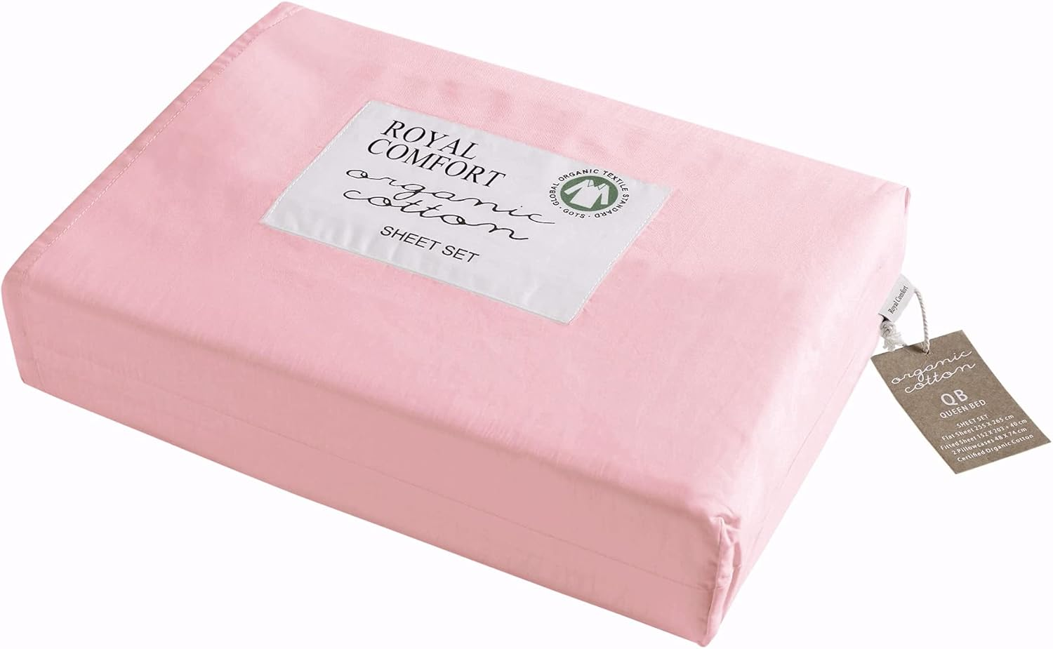 Royal Comfort Sheet Set 100 Percent Organic Cotton OEKO Tex Certified 250TC Ultra Soft, 1 X Flat Sheet, 1 X Fitted Sheet, 2 X Pillowcases (4Pcs, King, Blush) image number 2