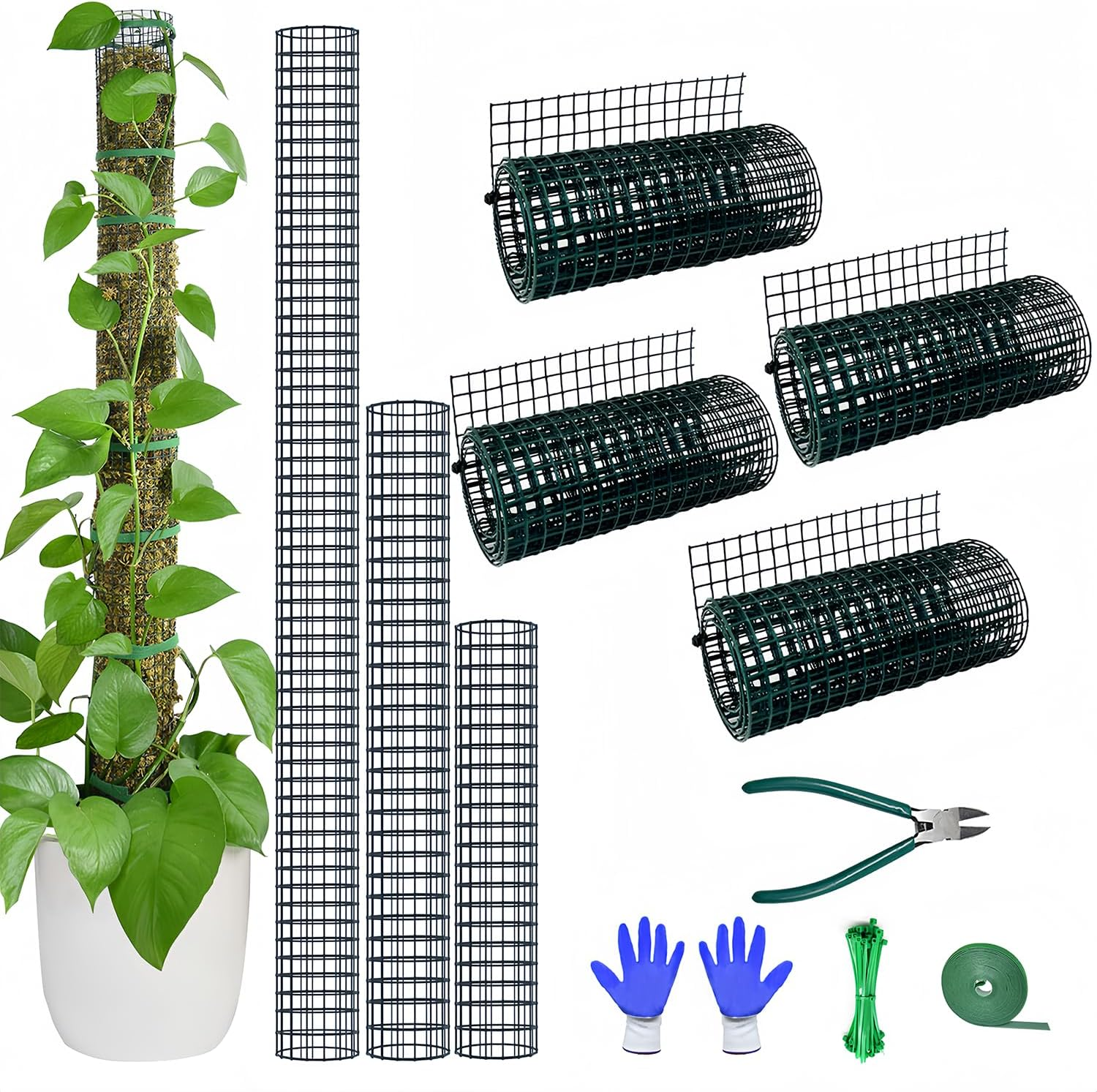 Moss Pole DIY Kit, Moss Pole for Plants Monstera, 8.3In&times;13.2Ft Steel Moss Pole Mesh with Plier, Cable Zip Ties, Max 7Pcs 23" Sphagnum Moss Pole, Mesh Moss Pole with Different Height