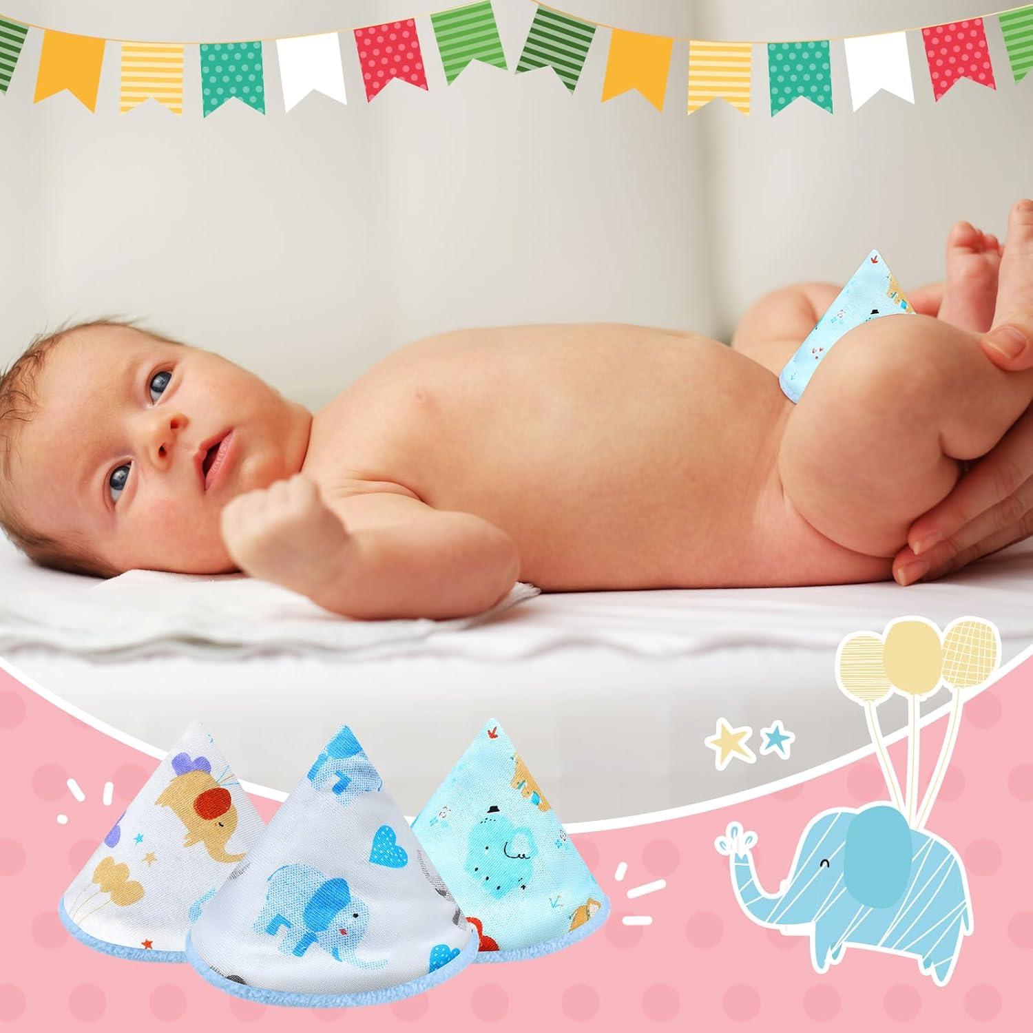 Timgle 10 Pcs Coral Velvet Pee Covers Baby Boy, Strong Water Absorption Pee Shield for Baby Boy, Reusable Pee Cap, Diaper Changing Accessory for Boys Newborn Gift (Elephants) image number 6