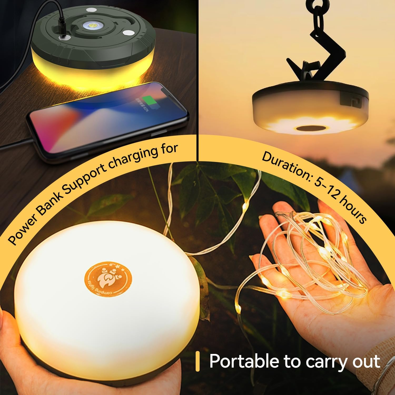 Theapro Roll up Camping Fairy Lights 10 M/33Ft String Light for Indoor Outdoor 2-In-1 IP67 Waterproof Rechargeable LED Lights for Decorative Party Diwali Festival (Warm White) image number 5