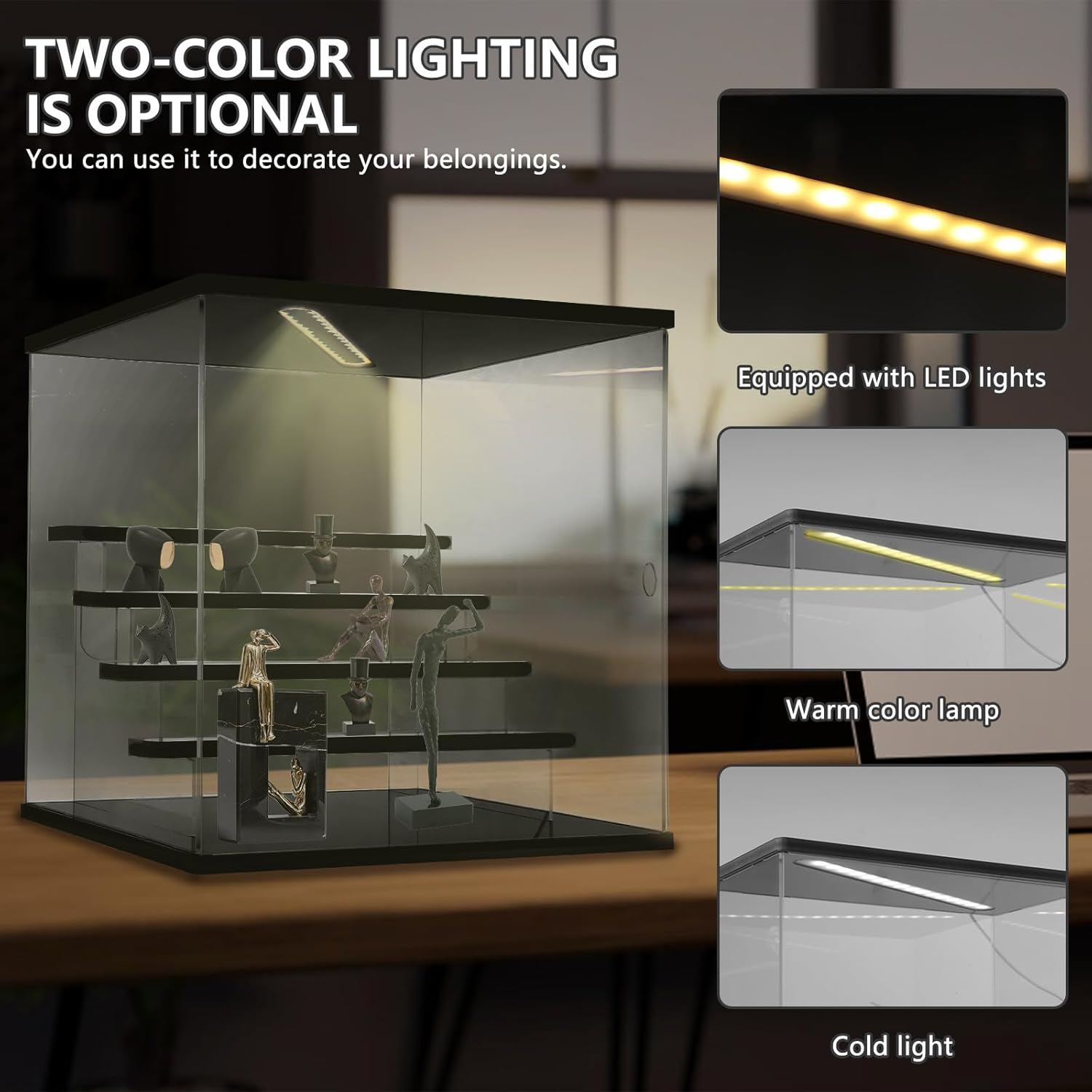 Clear Acrylic Display Case with LED Light for Collectibles, 3/5 Layers Display Box Stand Assembly Dustproof Protection Showcase for Collectibles Action Figures (Five Layer) image number 3