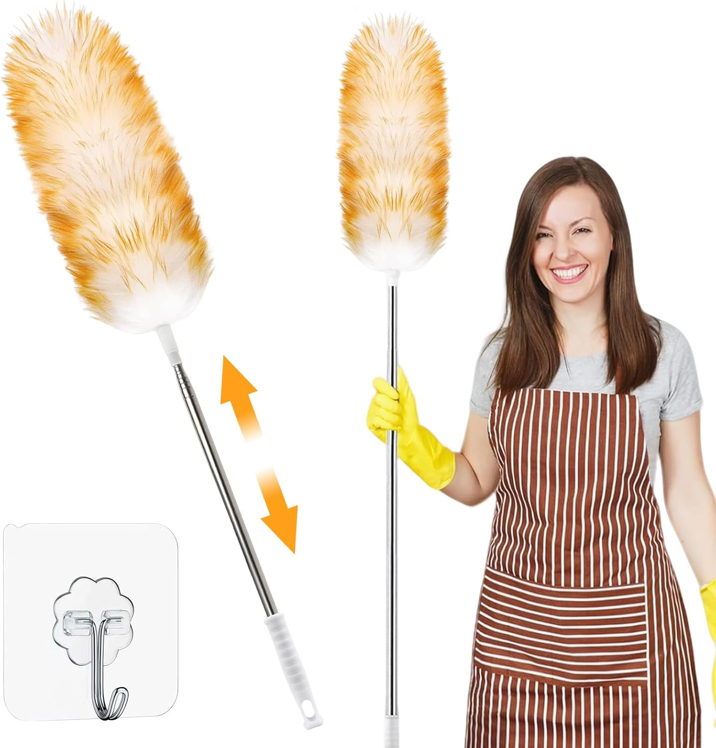 XTUDOU Lambswool Telescopic Duster Extendable up to 140 Cm Washable Duster Long Extendable Lambswool Duster Suitable for Ceilings, Furniture, Televisions, Offices image number 3